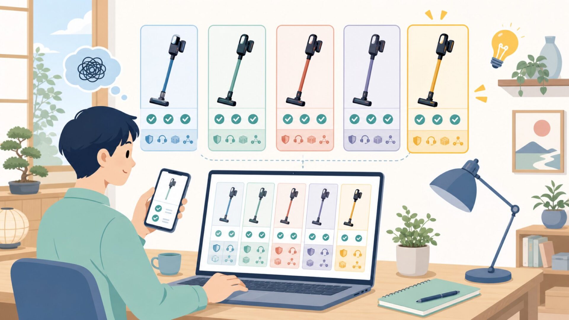 同価格帯で選ぶ、SPOZGOより安心な代替コードレス掃除機5選を表すイラスト