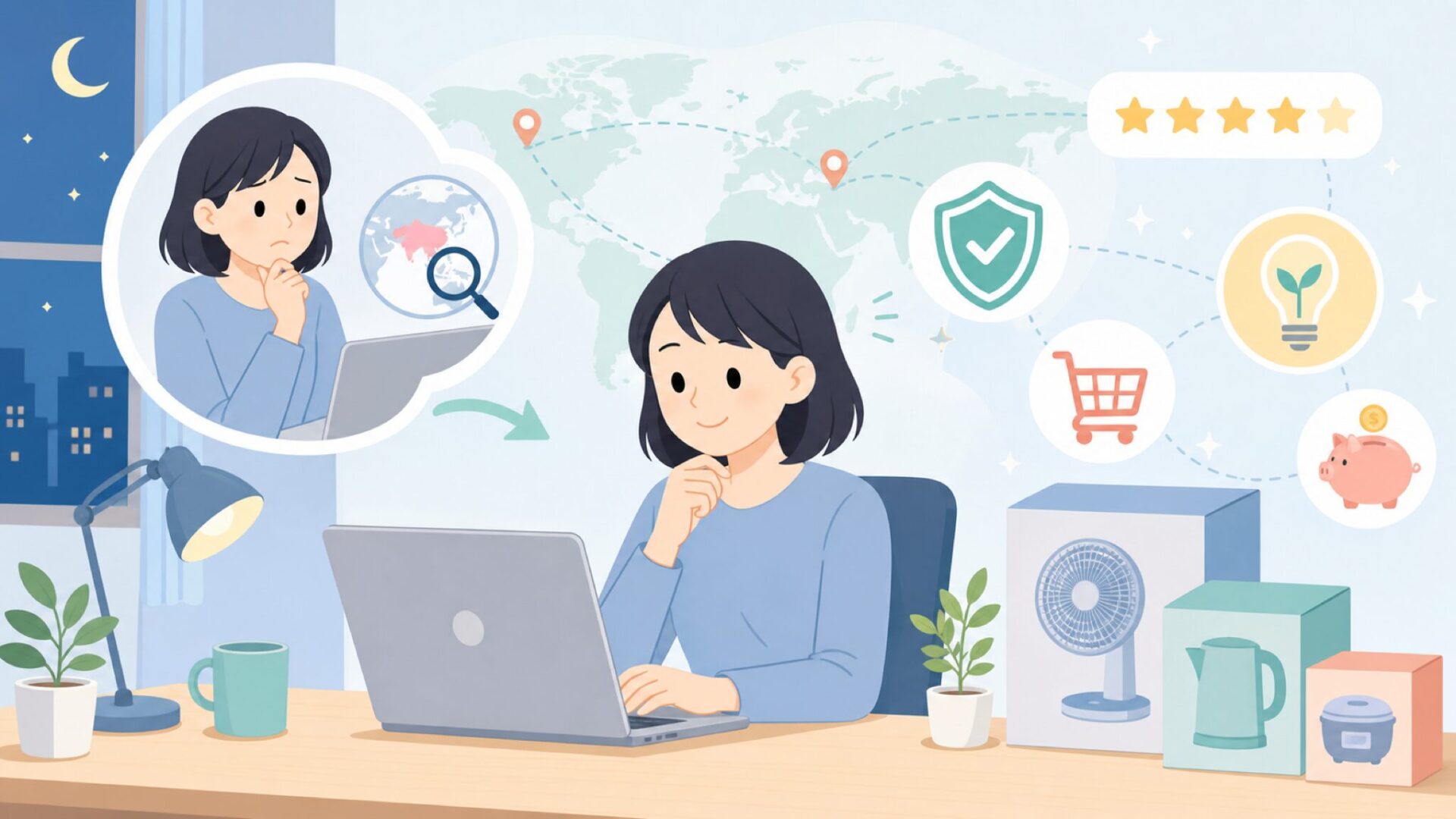 購入前に知りたい——実際の口コミと評価を表すイラスト