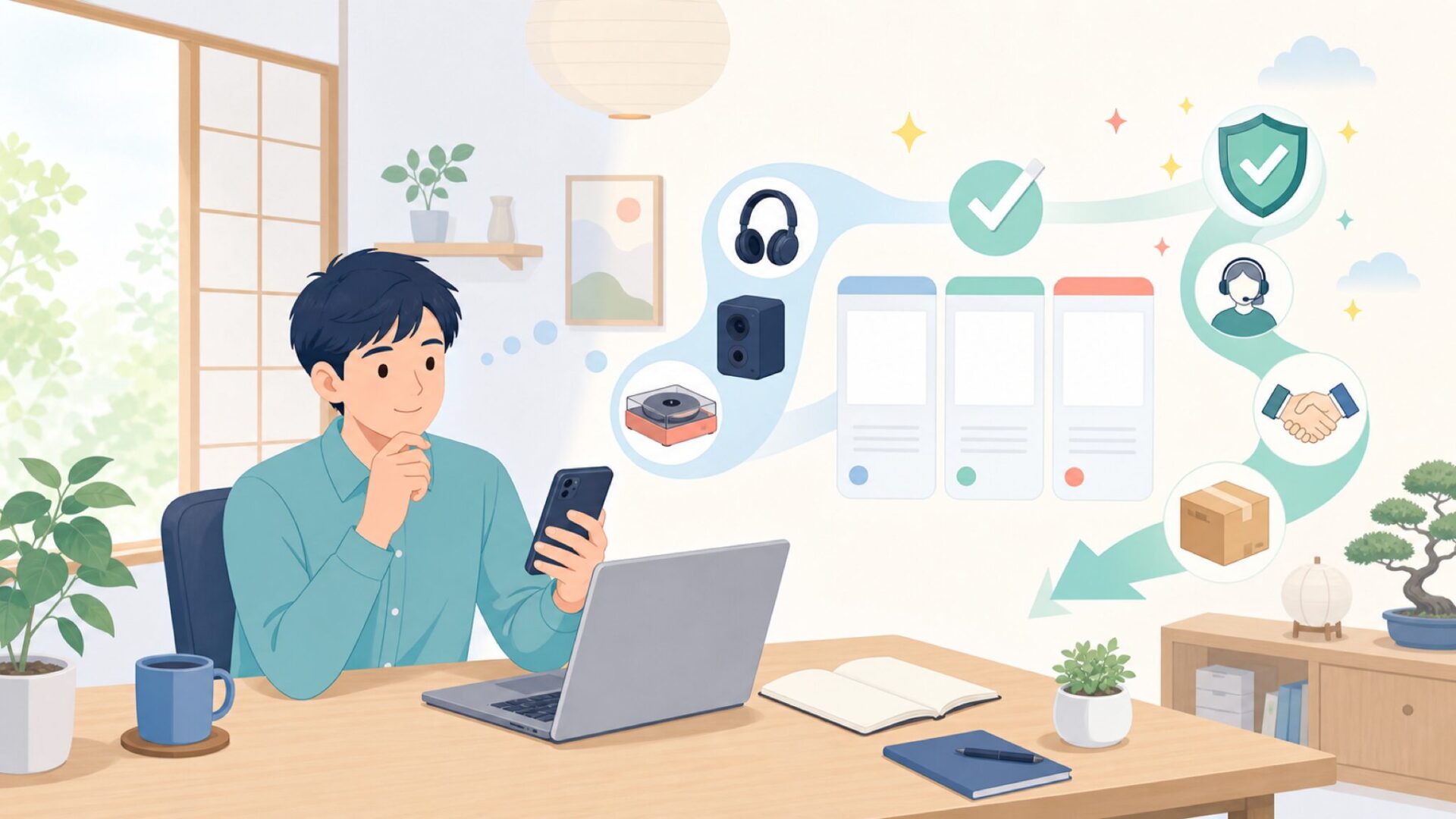 日本でKanto Audioを安心して購入する方法を表すイラスト