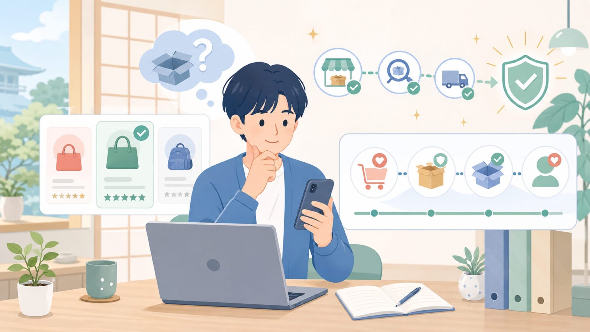 安心して購入するための正規品購入ガイドを表すイラスト