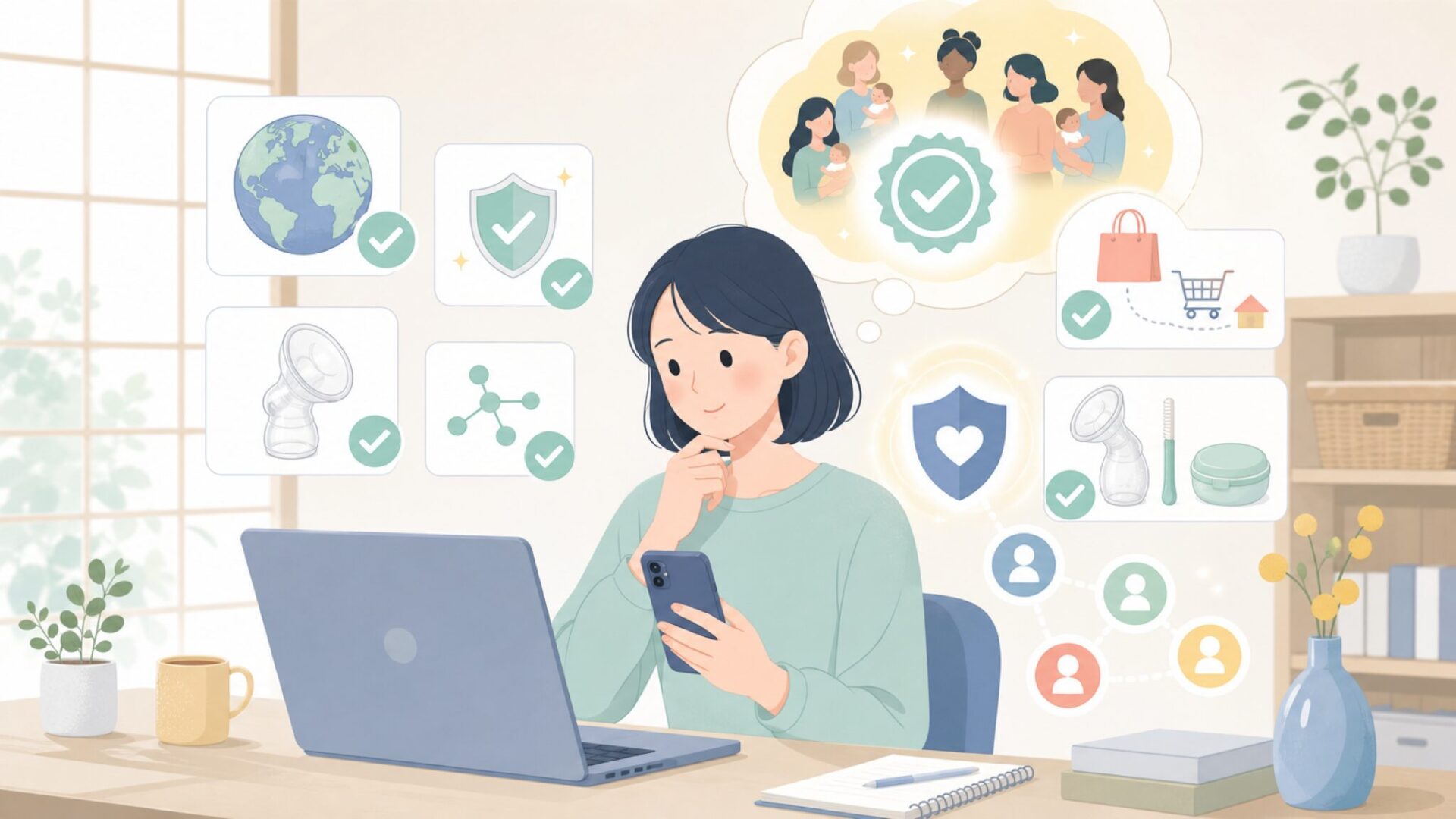 Haakaaが世界中のママに選ばれ続ける理由を表すイラスト