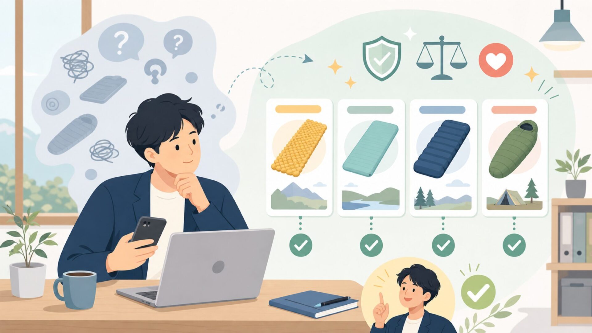 購入前に確認したい4つのポイントを表すイラスト