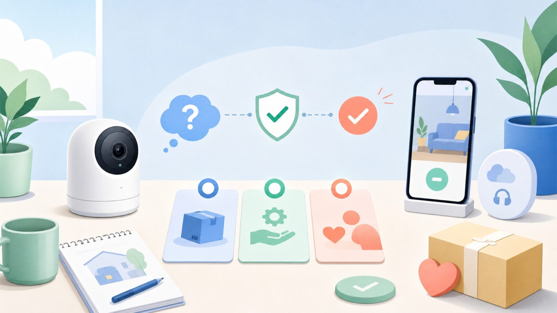 スワンセキュリティアプリの使い勝手と購入後の安心を表すイラスト