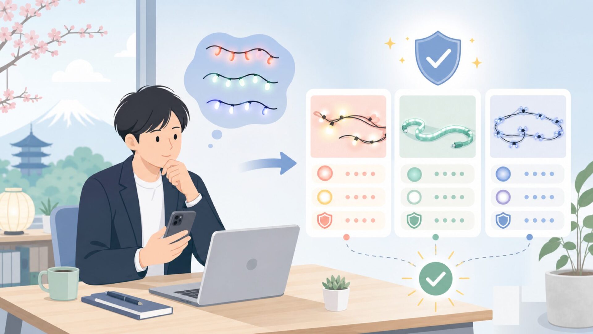 どれを選ぶ？Twinklyシリーズの賢い選び方を表すイラスト