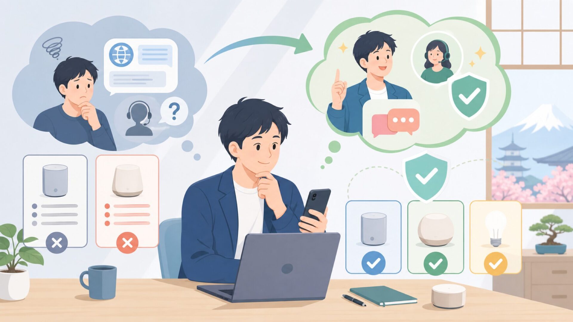 Cyncを日本で使うときのサポートと日本語対応を表すイラスト