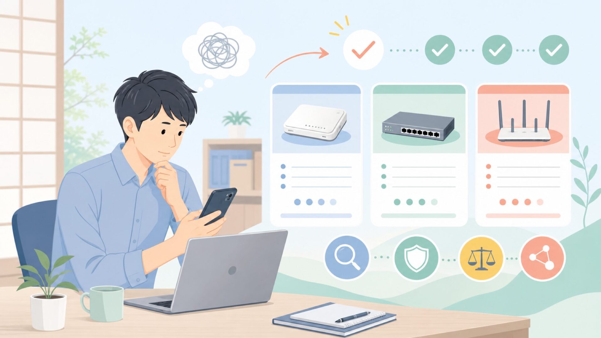 Zyxel製品を選ぶ前に確認したい3つの視点を表すイラスト