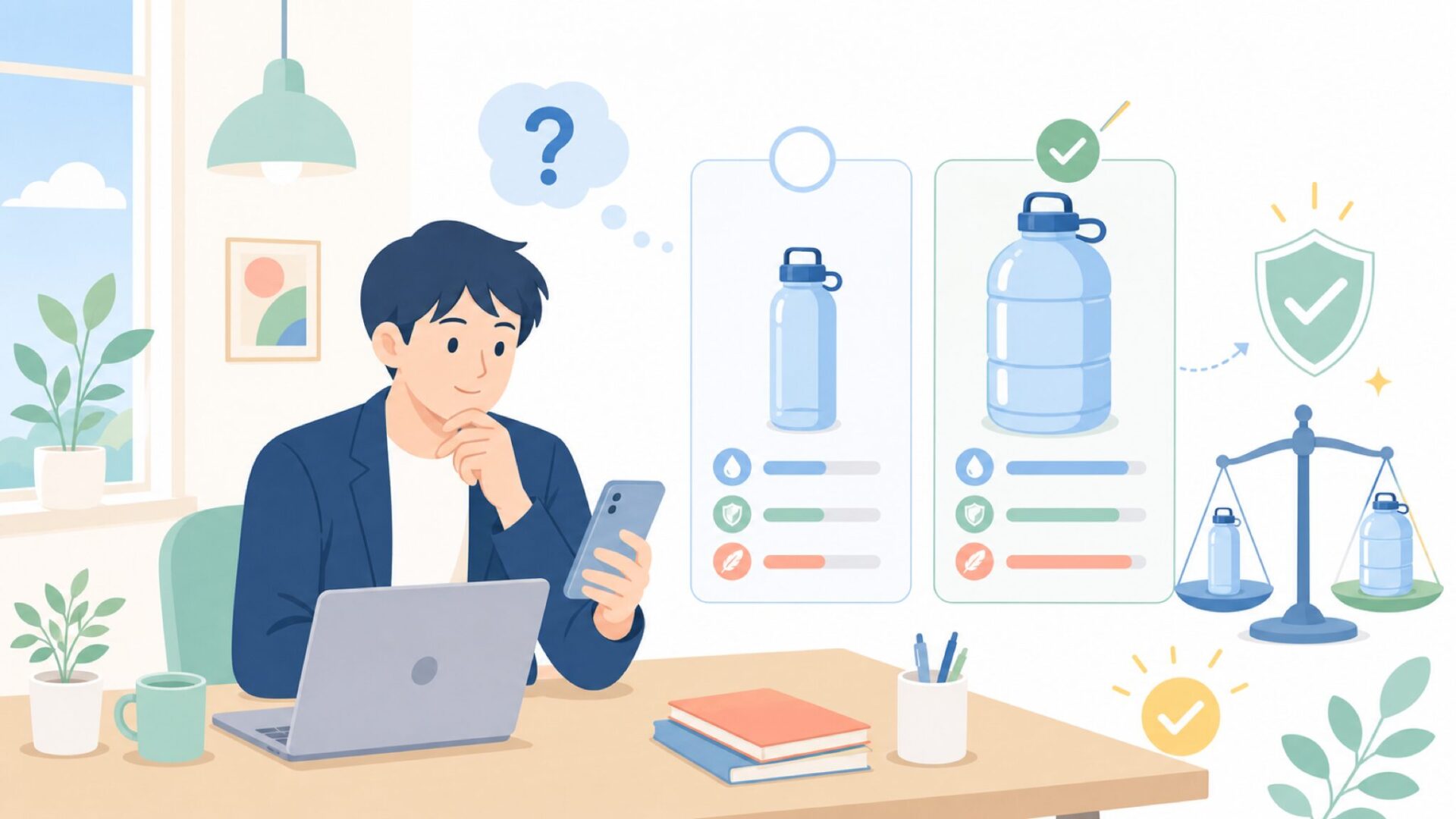 2.5Lと1L、どっちを選ぶ？用途別サイズの選び方を表すイラスト