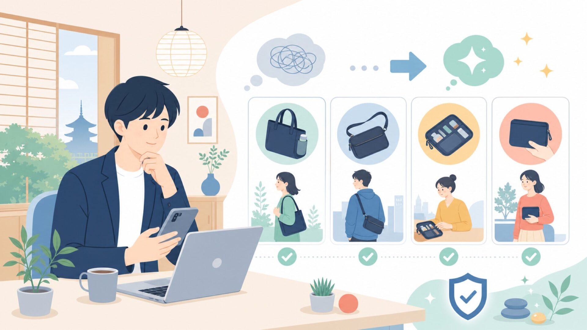 使い方は4通り。だから1本で完結するを表すイラスト