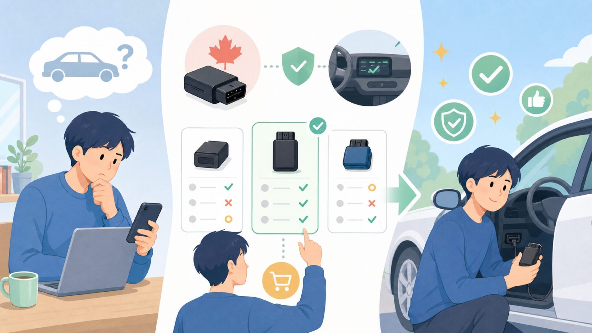 日本の国産車での使用前に知っておくことを表すイラスト