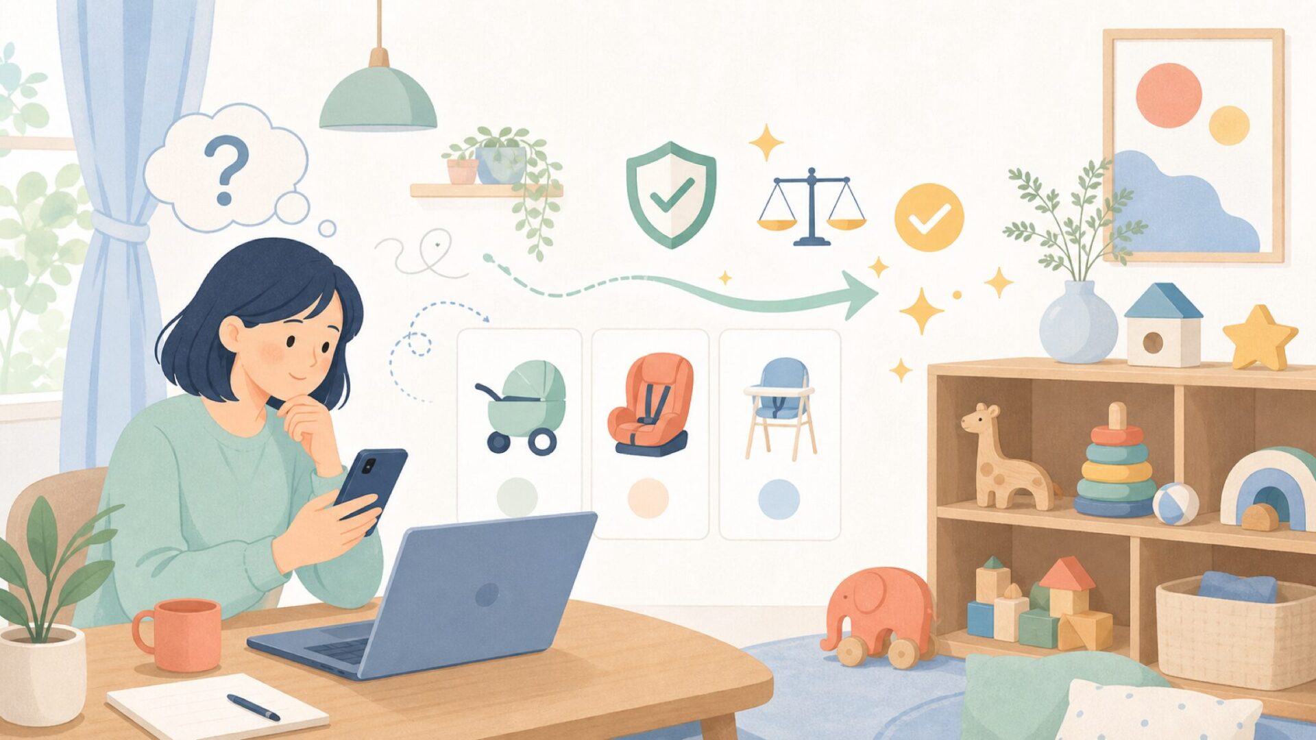 Janodのデザイン哲学——フランス美学が生み出す「見ていたい」おもちゃを表すイラスト