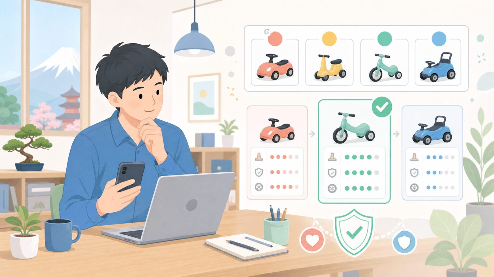 わが子にぴったりの1台を選ぶ——Bruder車種・ラインナップ完全ガイドを表すイラスト