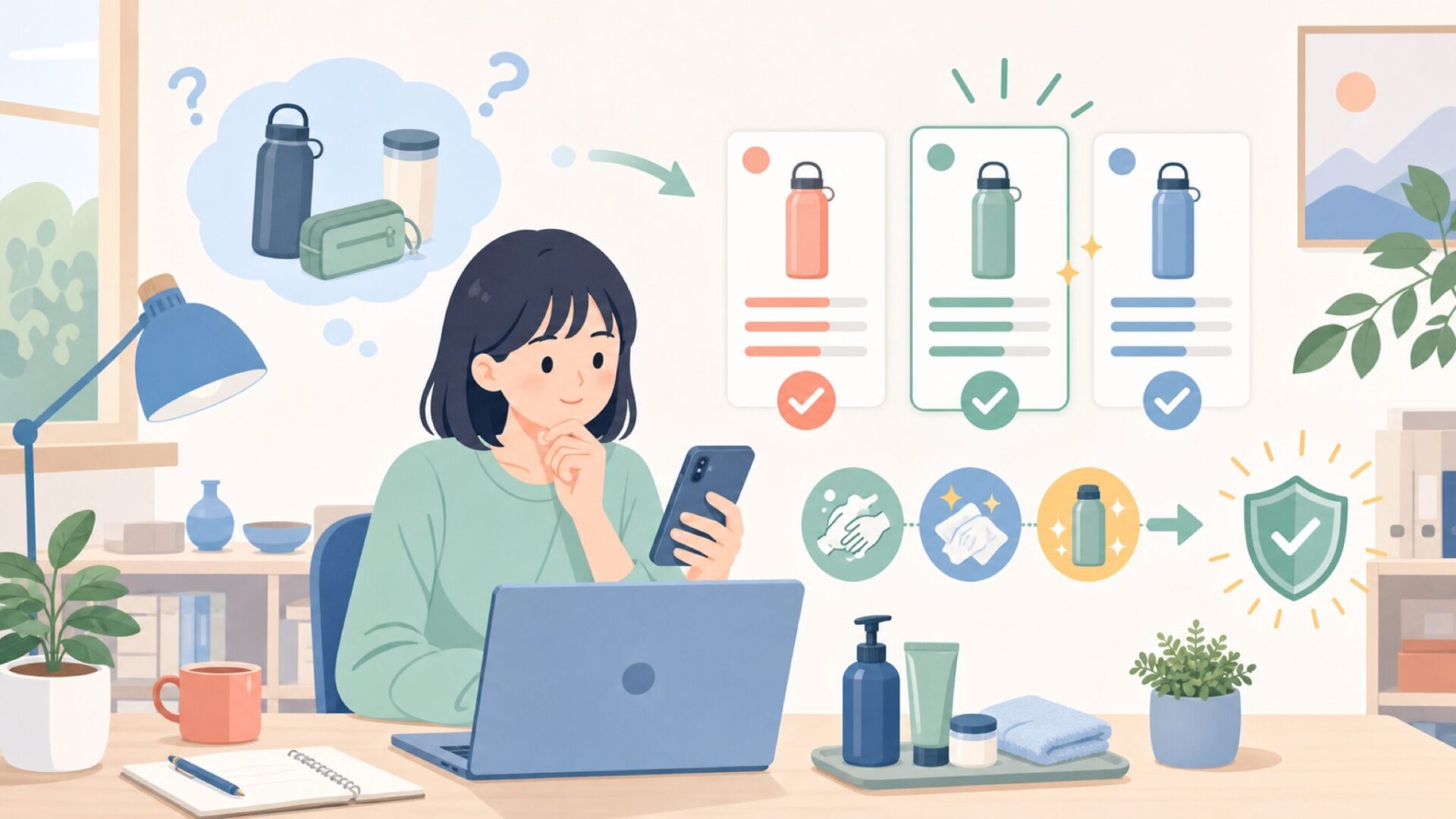 長く使うための実用スペックと正しいケアを表すイラスト