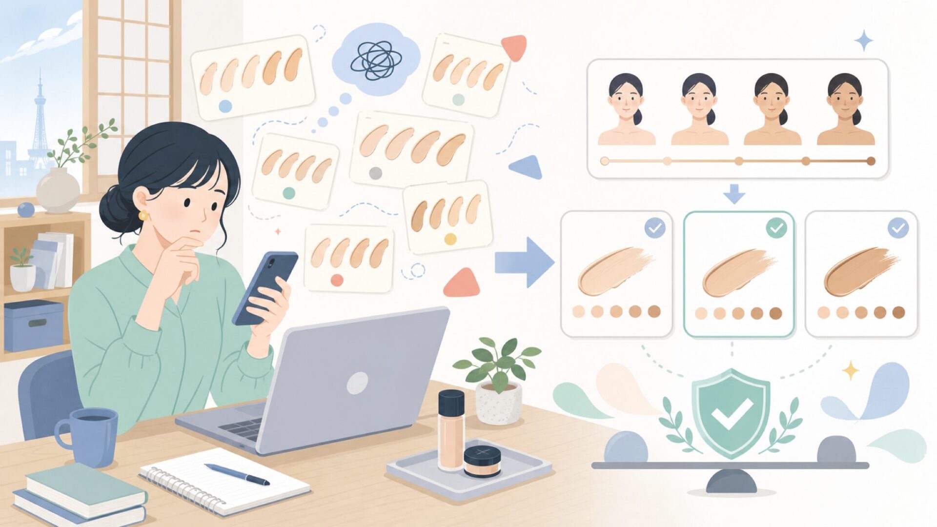 日本人の肌色に合うL.A. Girlの色の選び方を表すイラスト