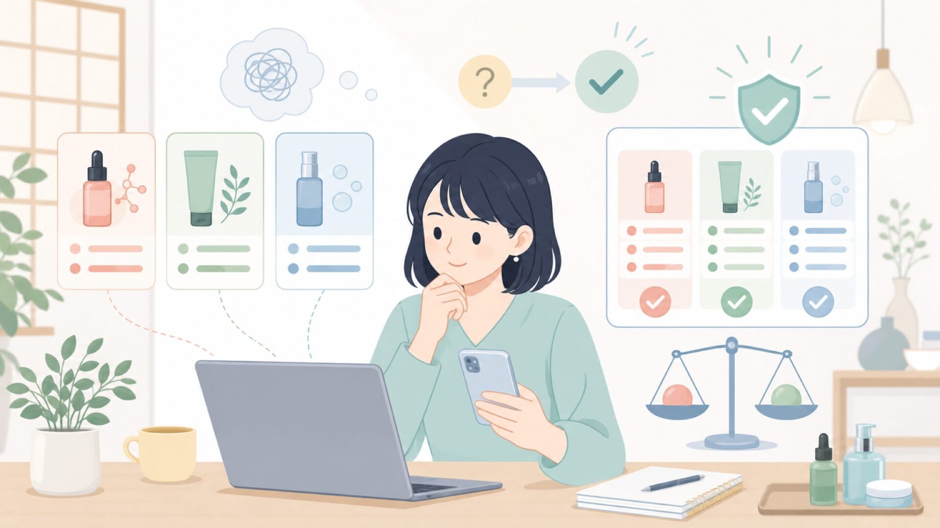 The OrdinaryやCeraVeとどう違う?成分系ブランド比較を表すイラスト