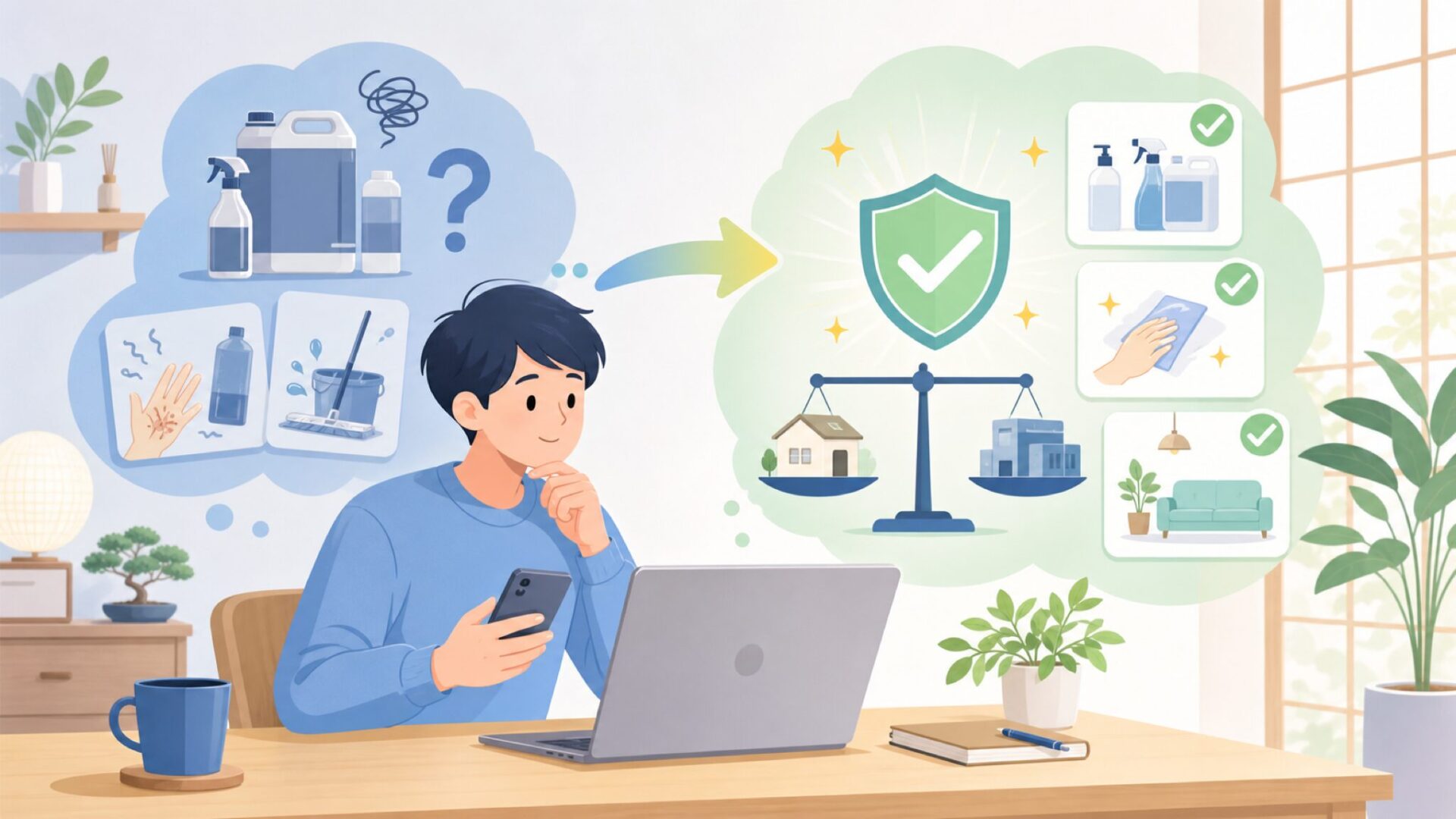 家庭で使って大丈夫？業務用らしさが負担にならない理由を表すイラスト