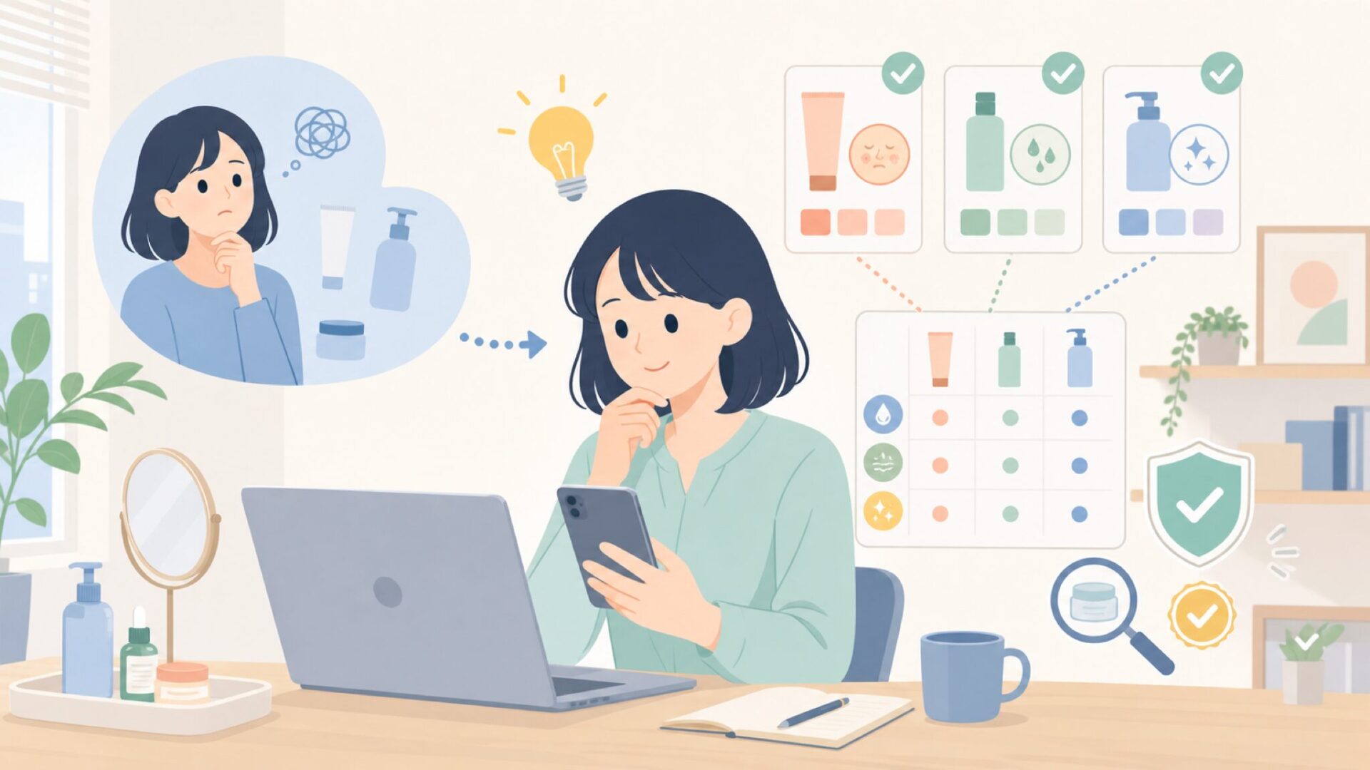 肌悩み別・番号別おすすめ選び方ガイドを表すイラスト