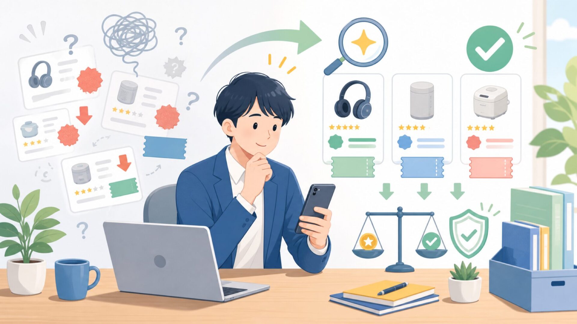 セール・クーポンが頻発する仕組みと賢い活用術を表すイラスト