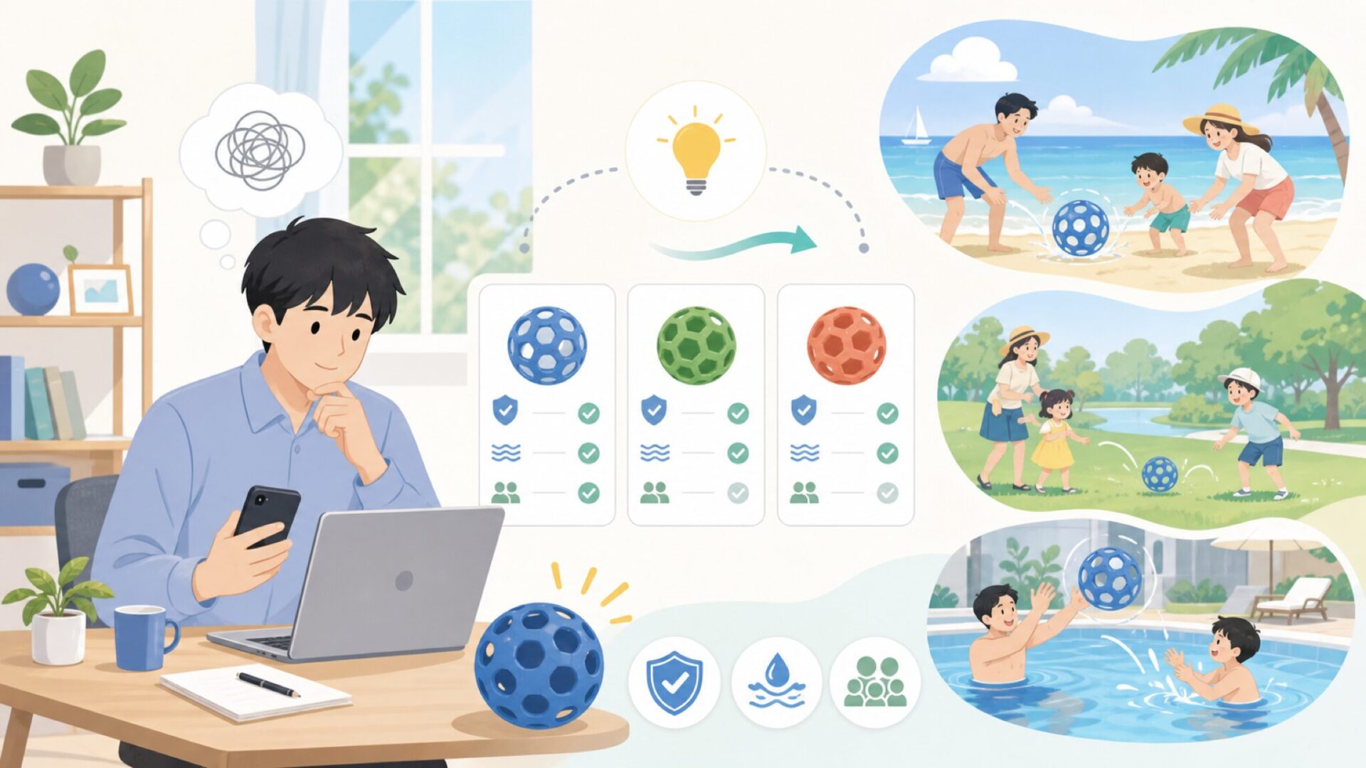 家族でWabobaを楽しむシーン別ガイドを表すイラスト
