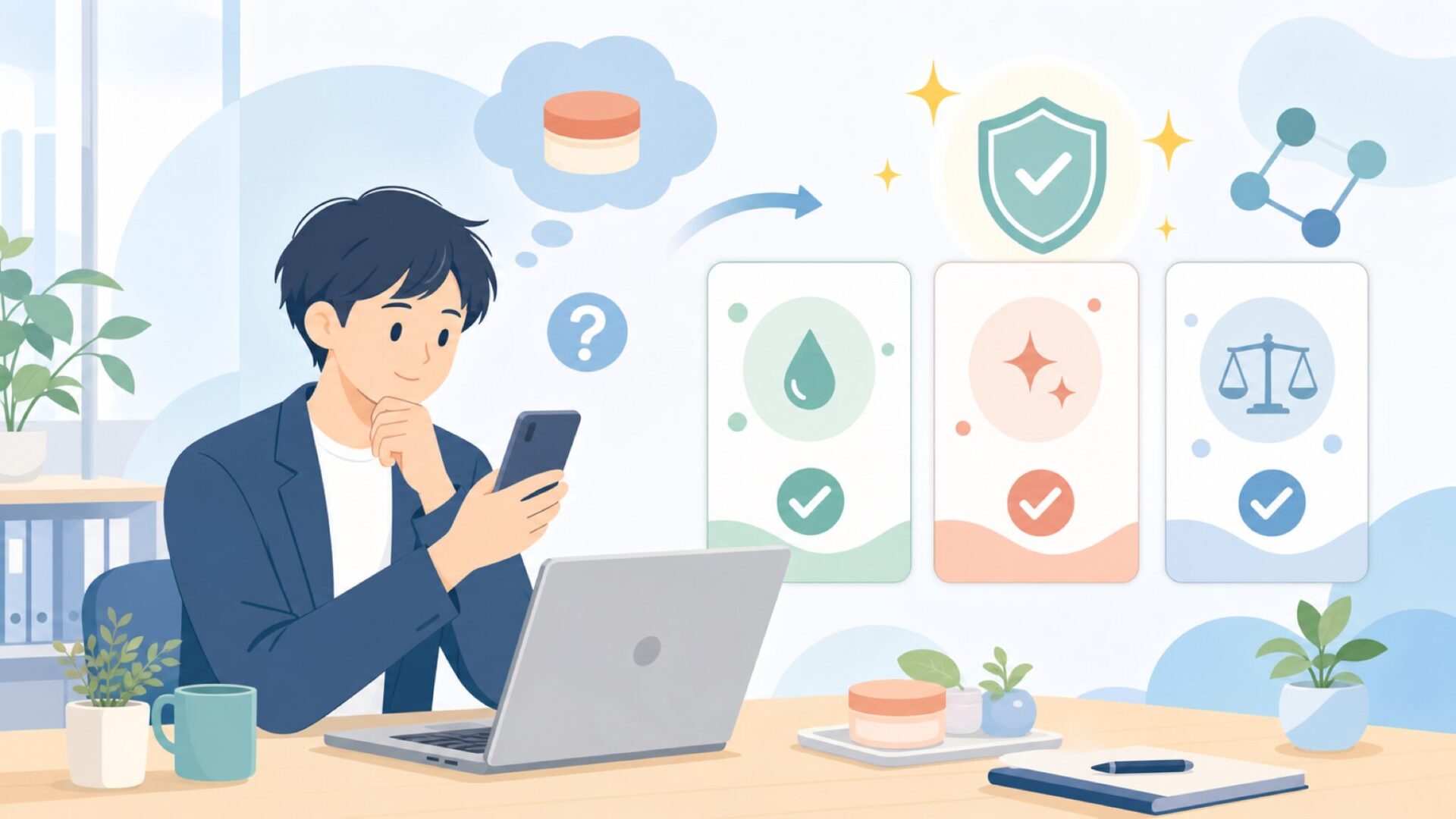 theBalmが自分に合うか判断する3つのポイントを表すイラスト
