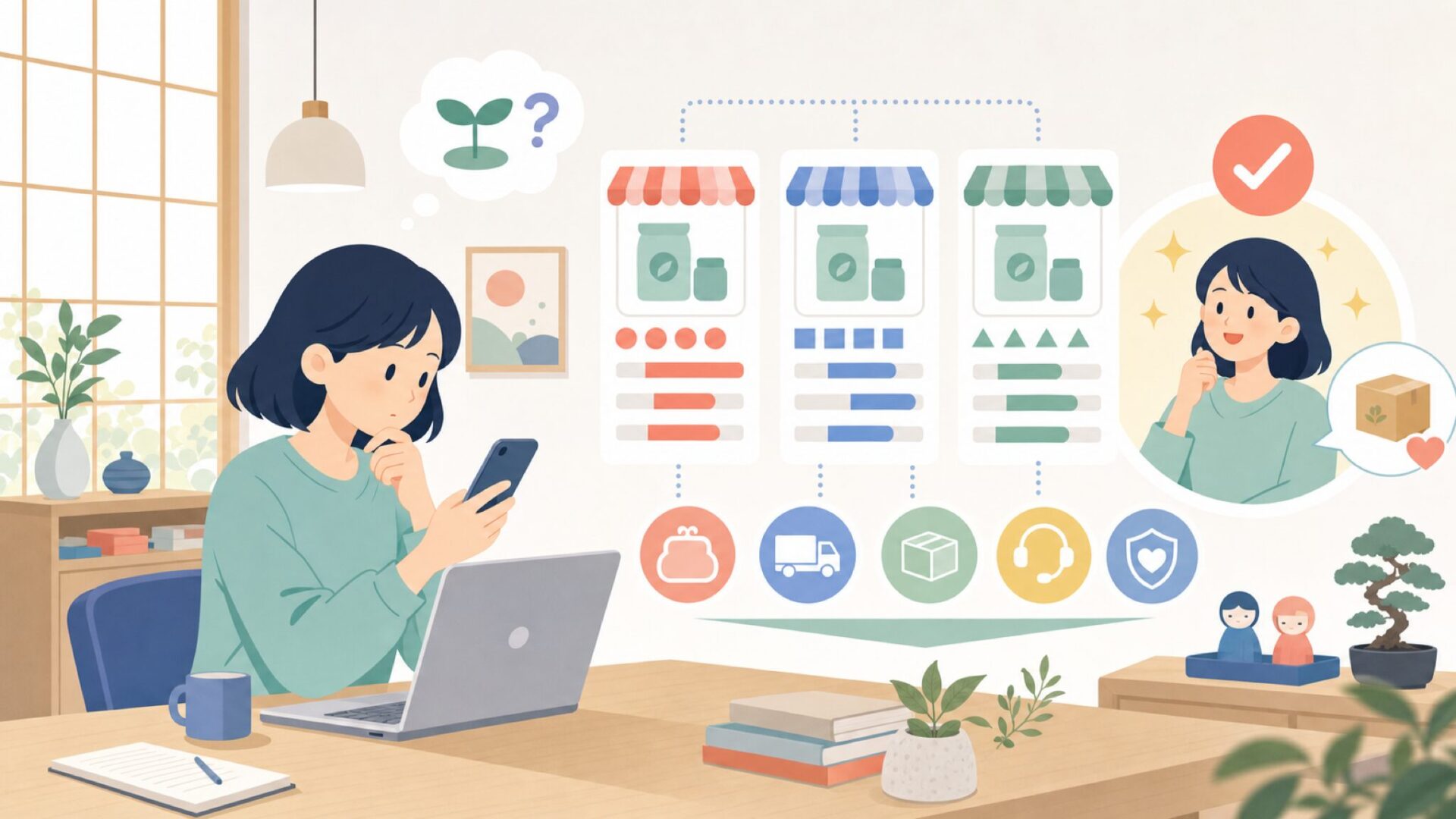 日本で購入できる場所と価格帯の目安を表すイラスト