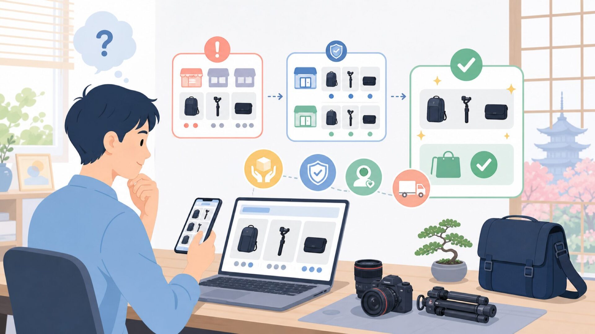 日本でPGYTECHを安心して購入するための完全ガイドを表すイラスト