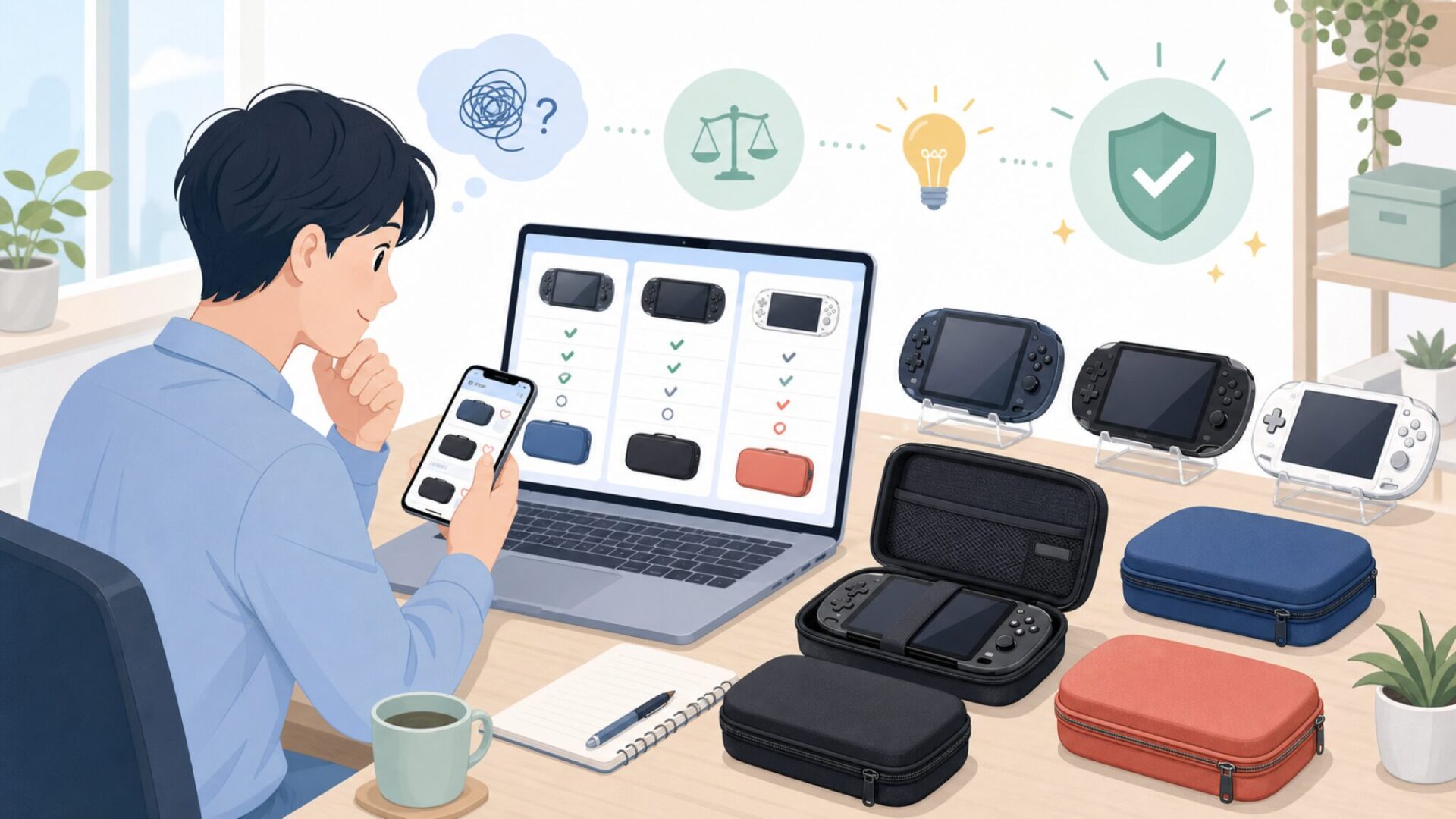 PS Vita/PSP収納ケースとゲーム機対応ラインを表すイラスト