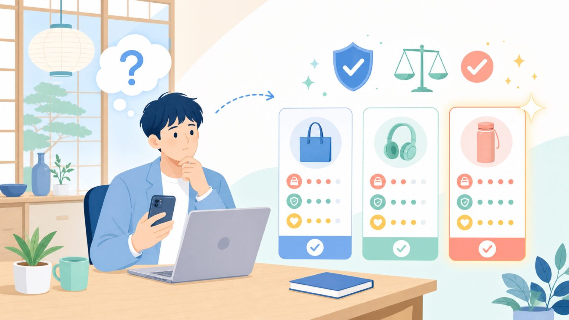 「自分に必要か？」を判断するコスパ3基準を表すイラスト
