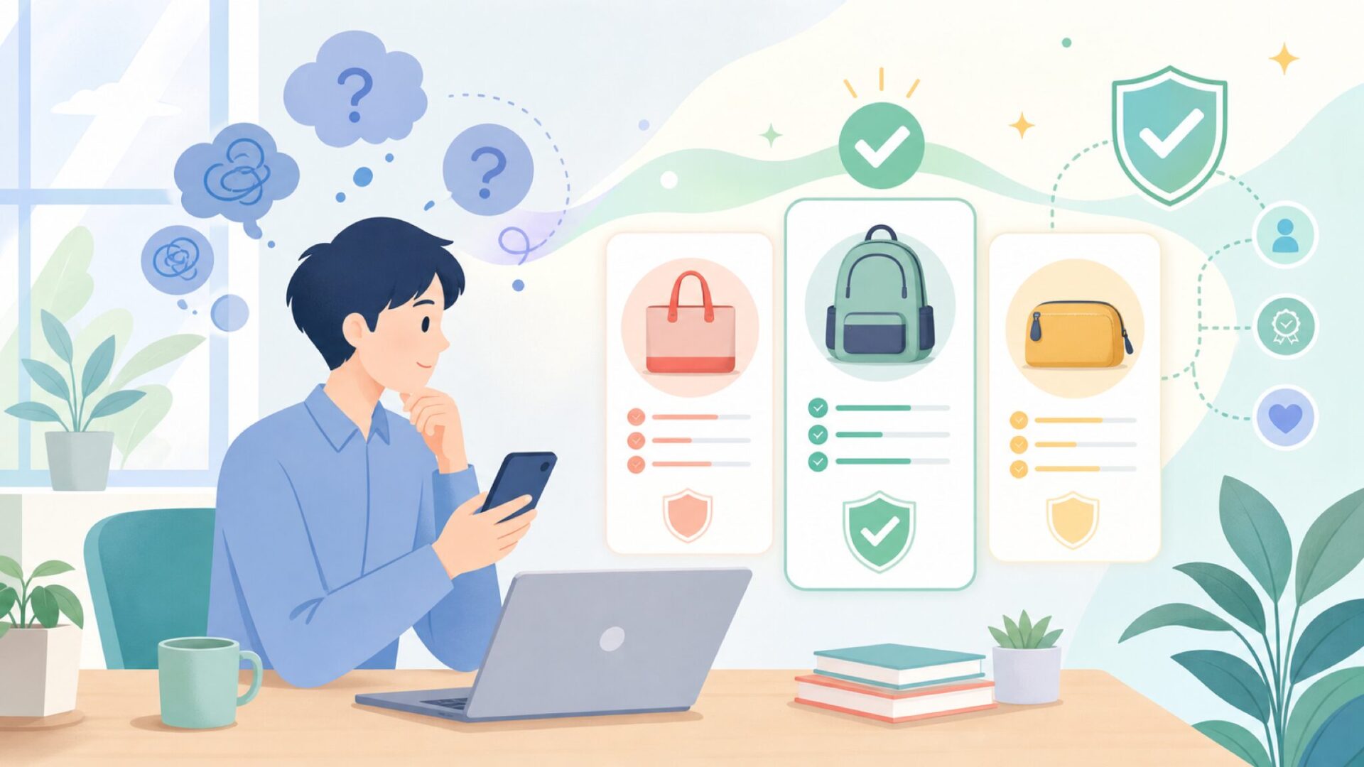FOPOが不安なときの信頼ブランド比較を表すイラスト