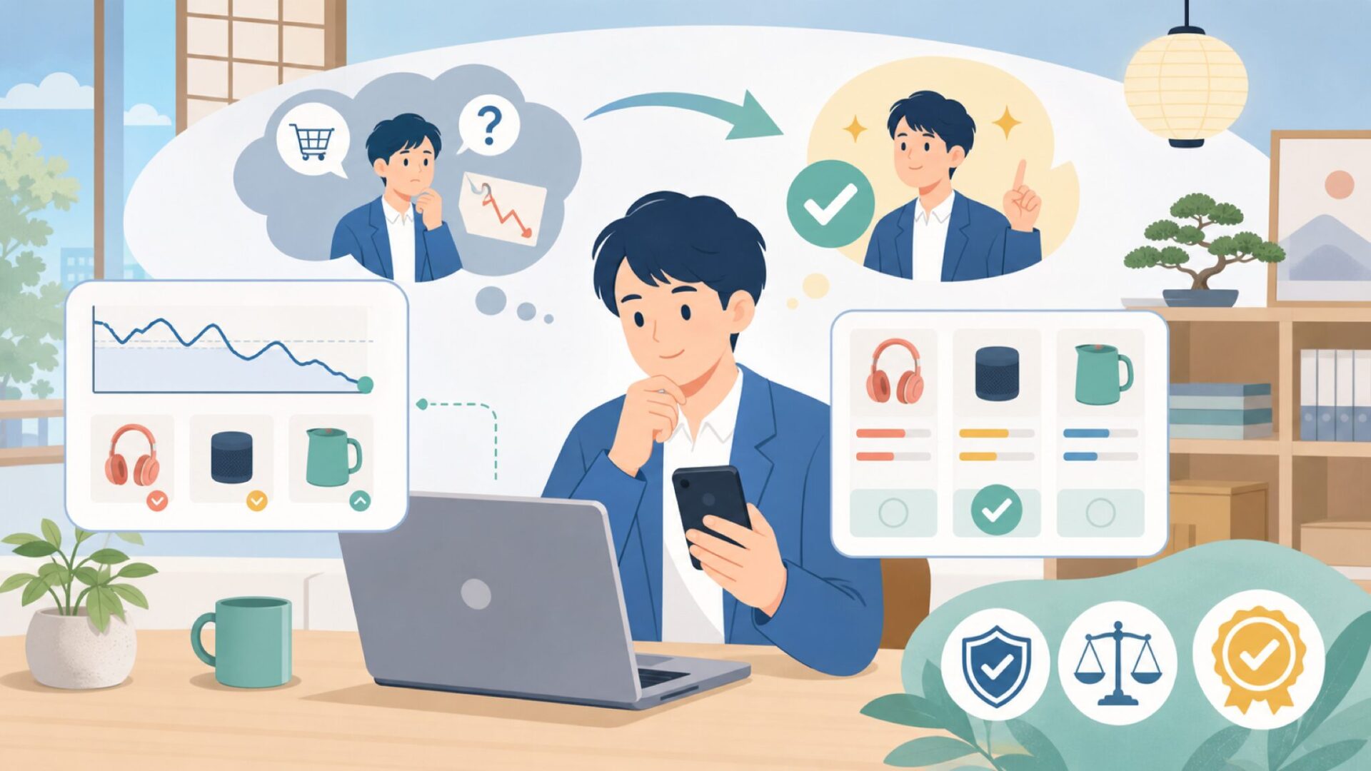 Amazonでの価格推移とコスパの本質を表すイラスト