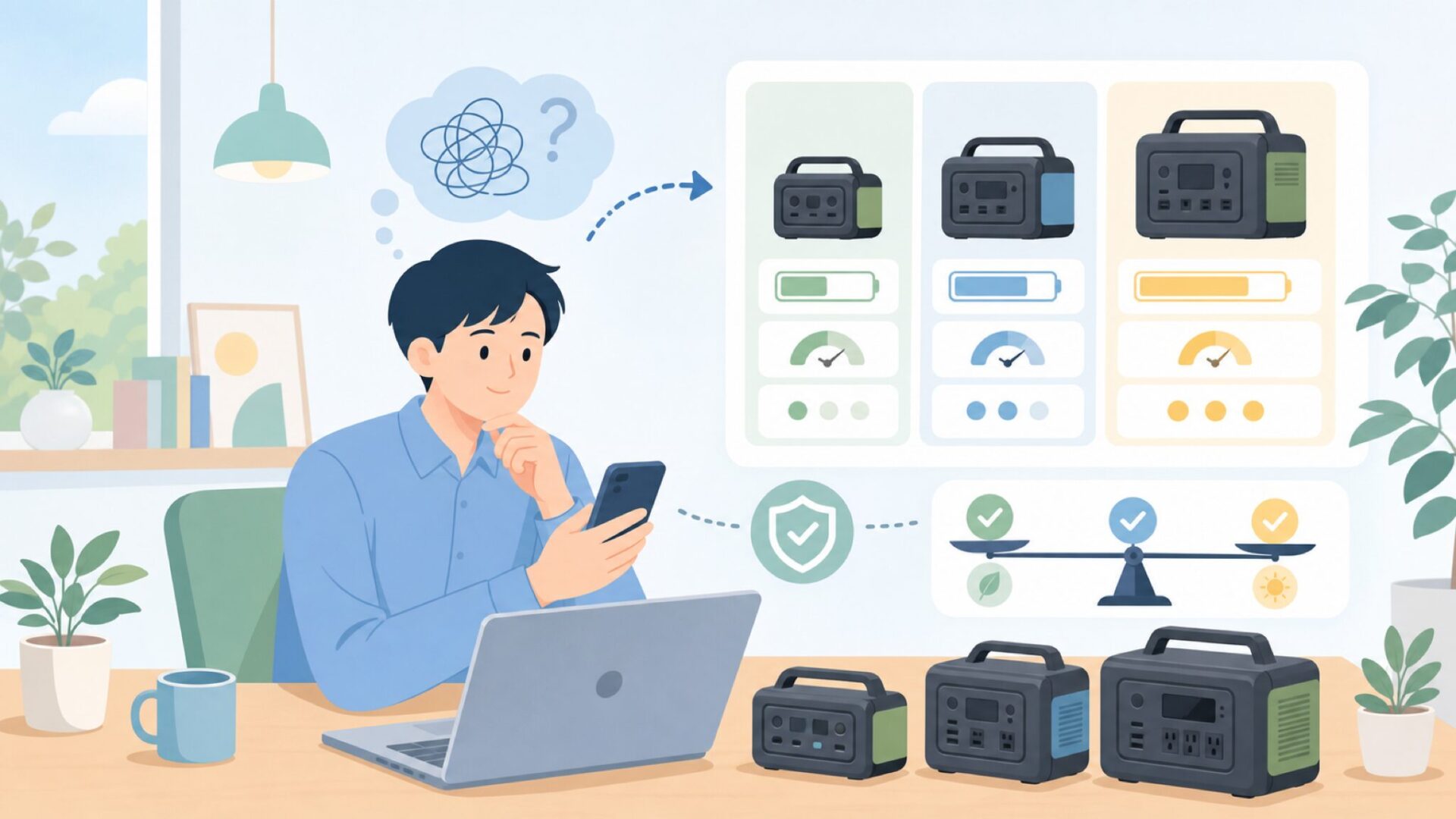 ALLPOWERSの主力ポータブル電源を容量別に早わかりを表すイラスト