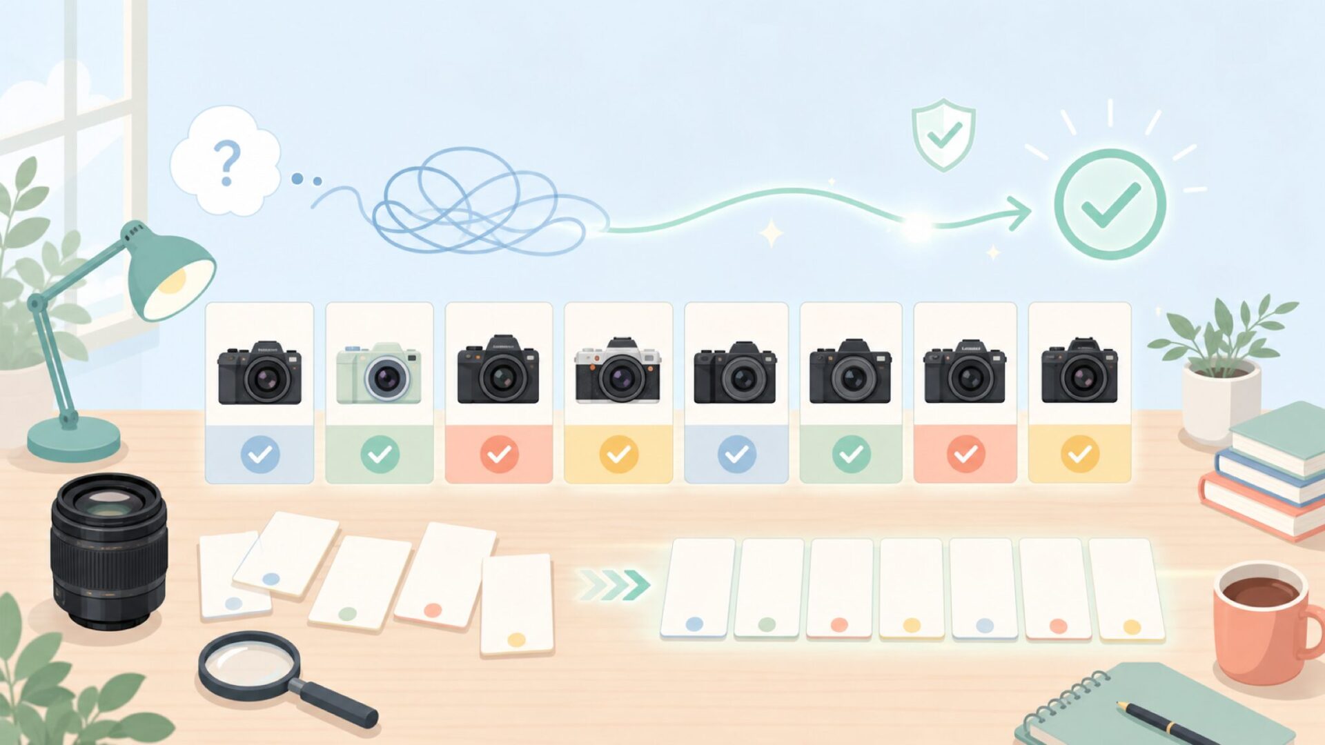 LXMIMIの代替候補になるコスパ良好カメラ8選を表すイラスト