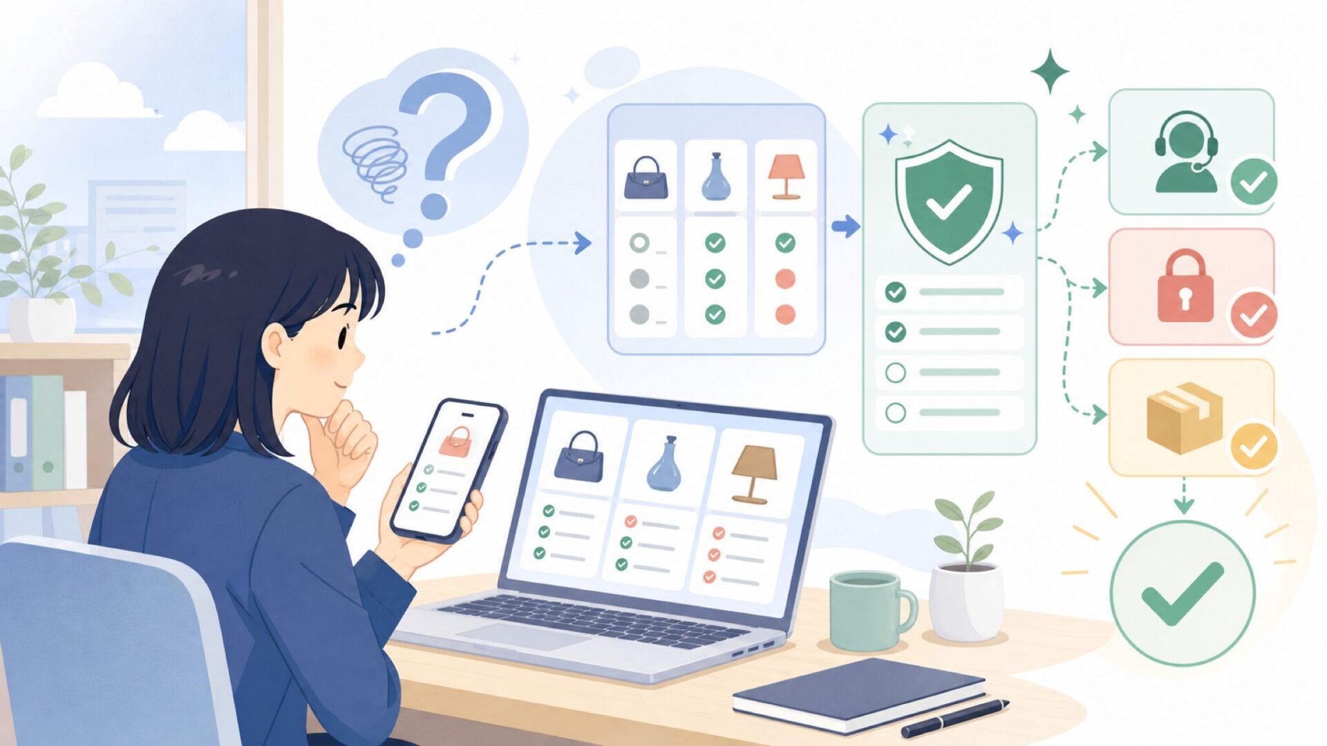 UIKOPは怪しい？安全性とサポート体制をチェックを表すイラスト