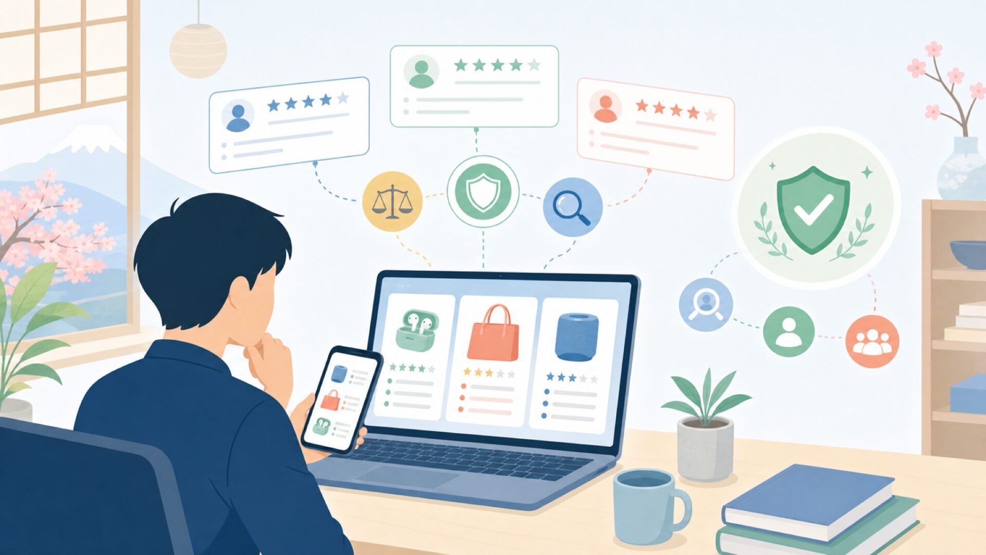 Toockiの評判とサクラチェッカー｜レビューの見極め方を表すイラスト