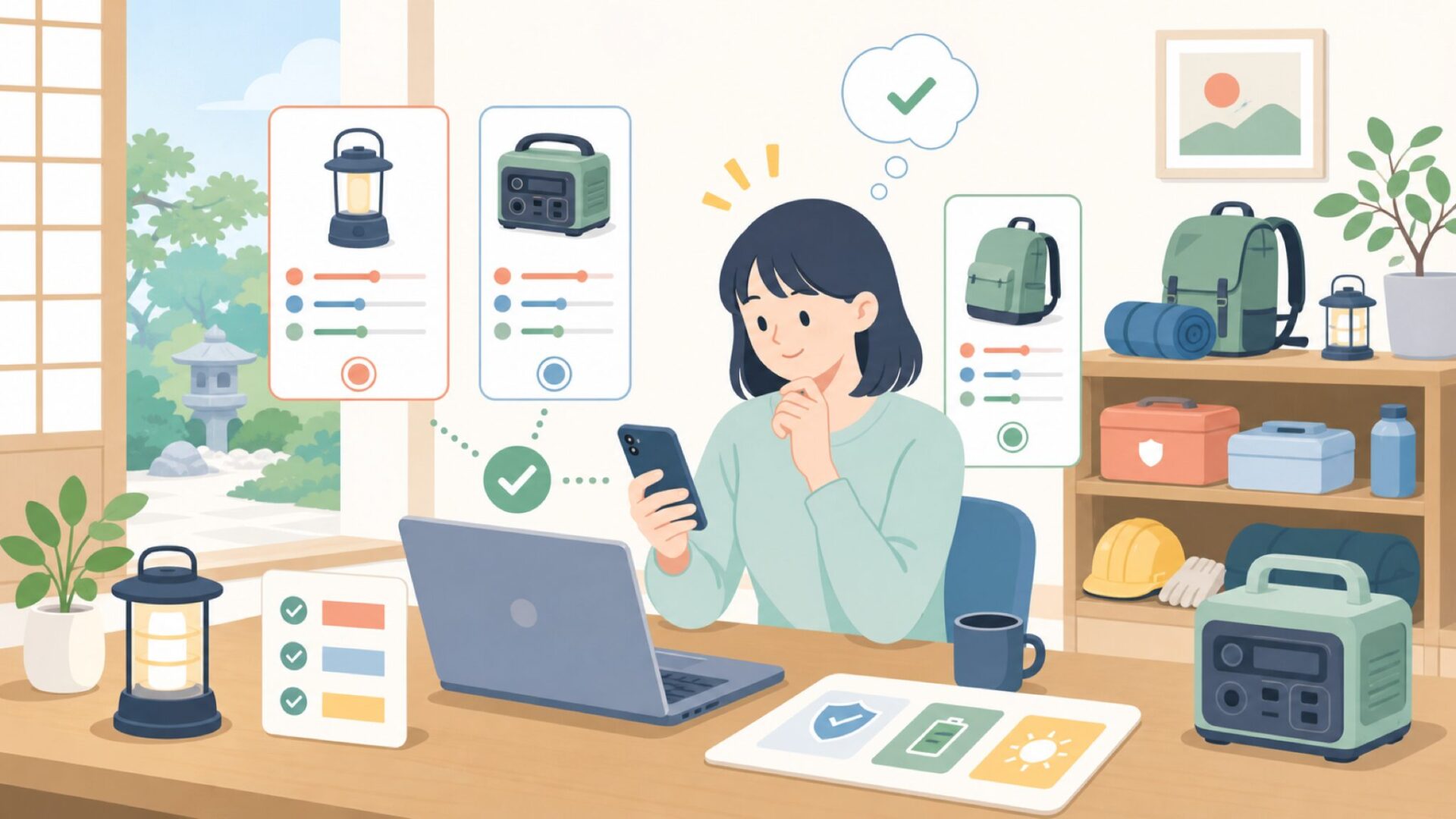 防災・アウトドア用途別——最適な容量と機能の選び方を表すイラスト