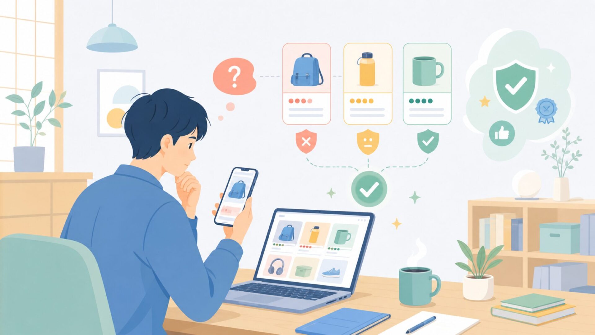 謎の格安ブランドを見極める判断軸を表すイラスト
