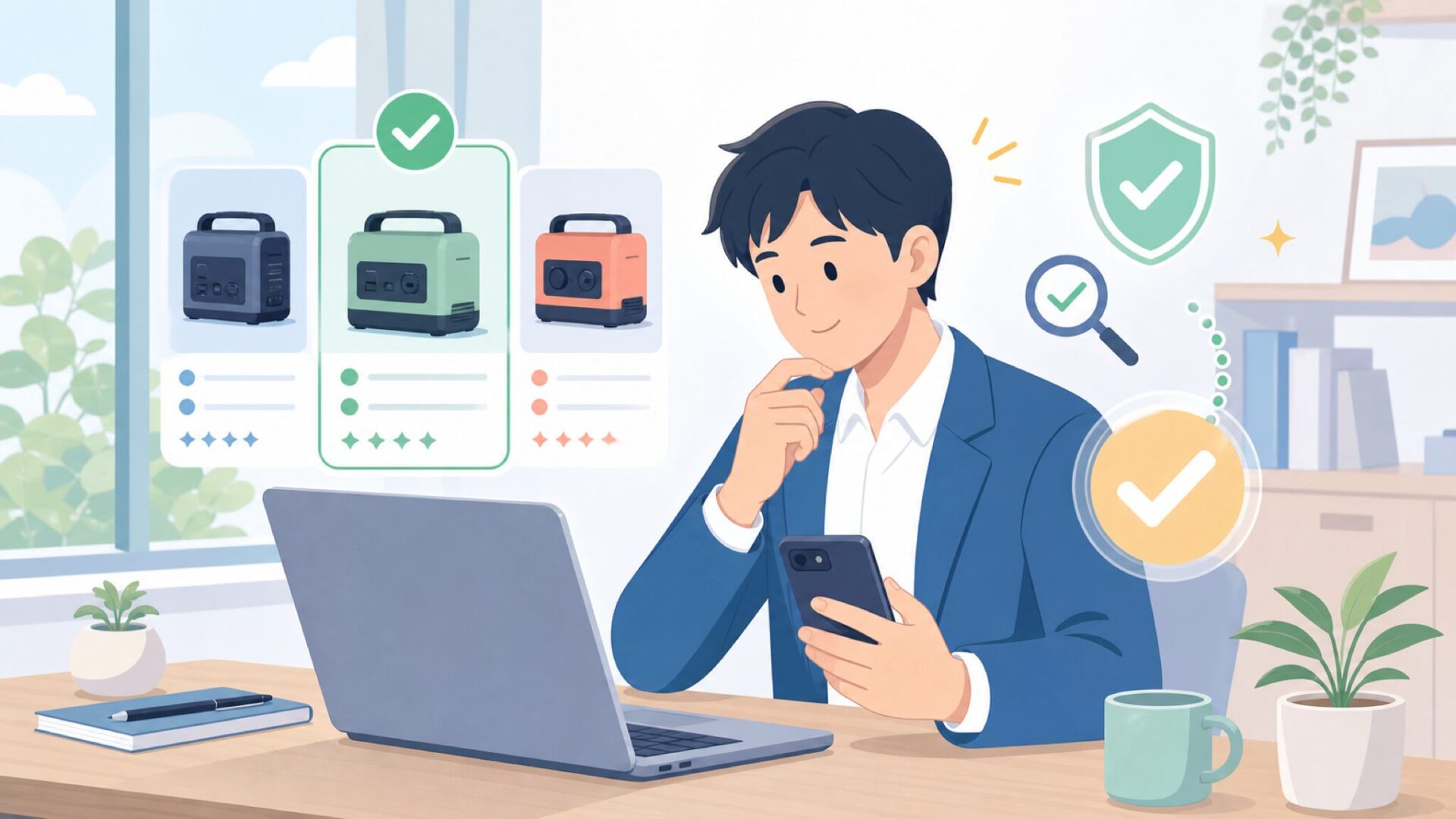 Ampeakを安心して購入するための最終確認を表すイラスト