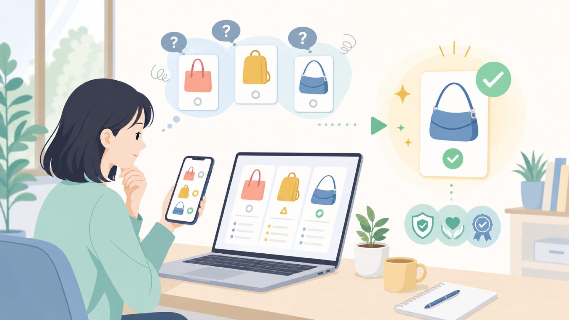 KomalCの製品ラインナップと失敗しない選び方を表すイラスト