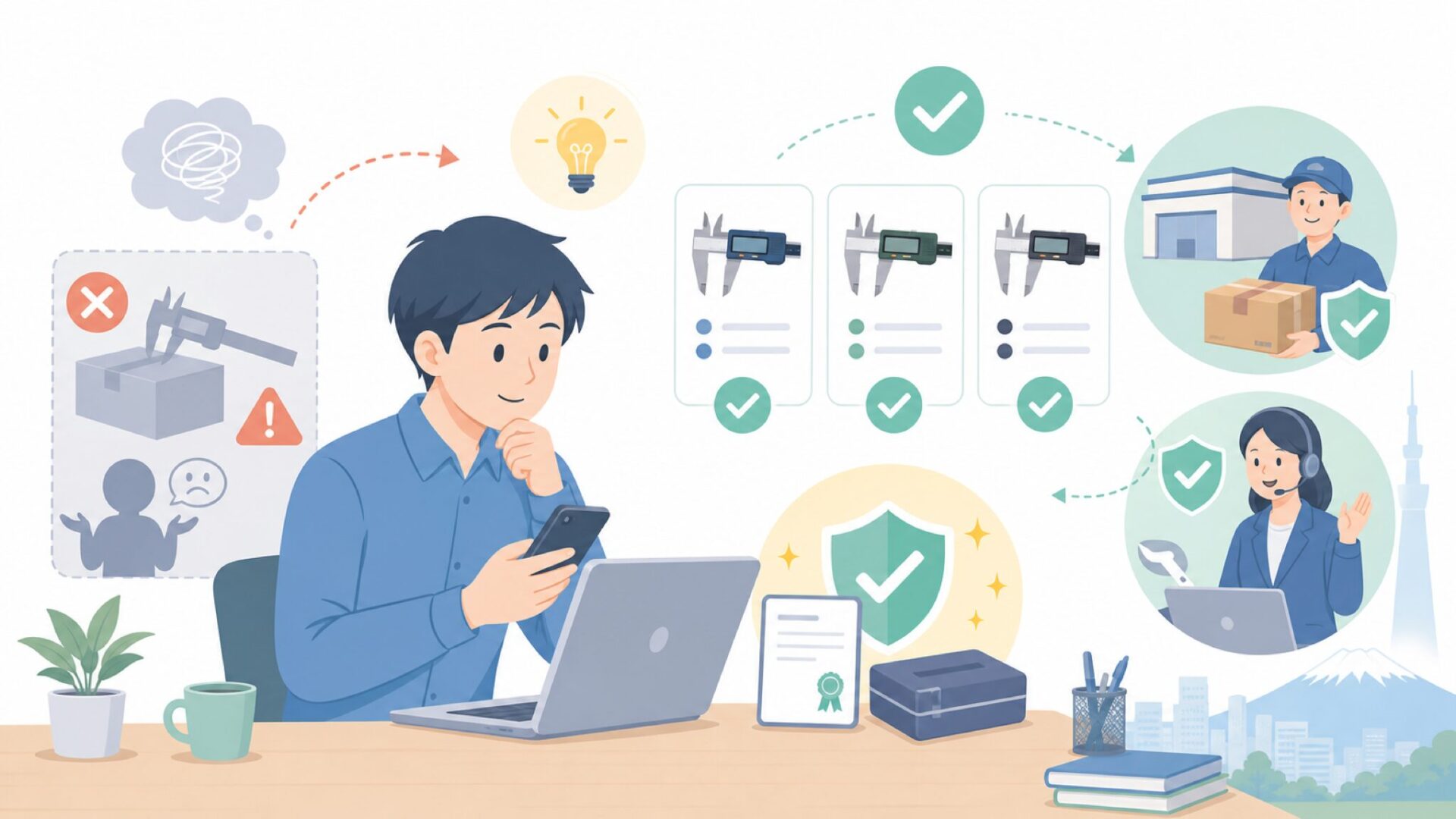 日本でiGagingを正規に買う方法と保証を表すイラスト