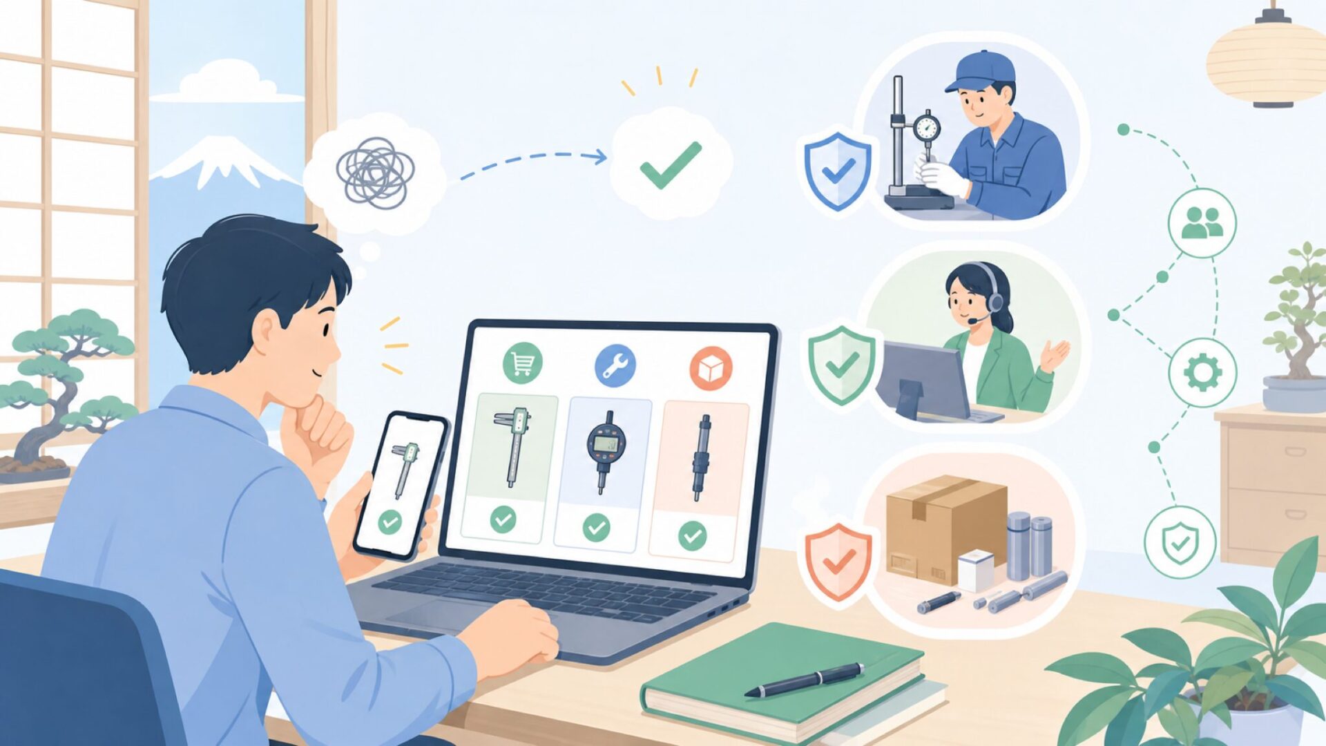 日本でSylvacを買う・直す・補充する方法を表すイラスト