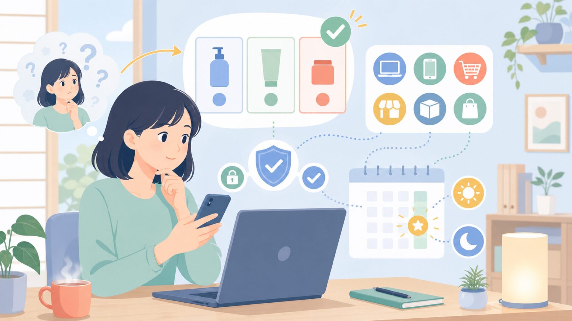 Nealuckはどこで買える?購入とお得なタイミングを表すイラスト