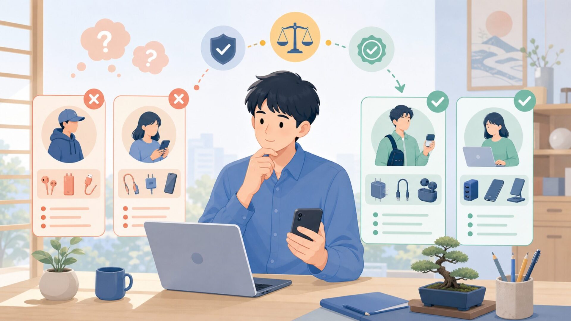 Baseusはこんな人に向いている／向いていないを表すイラスト