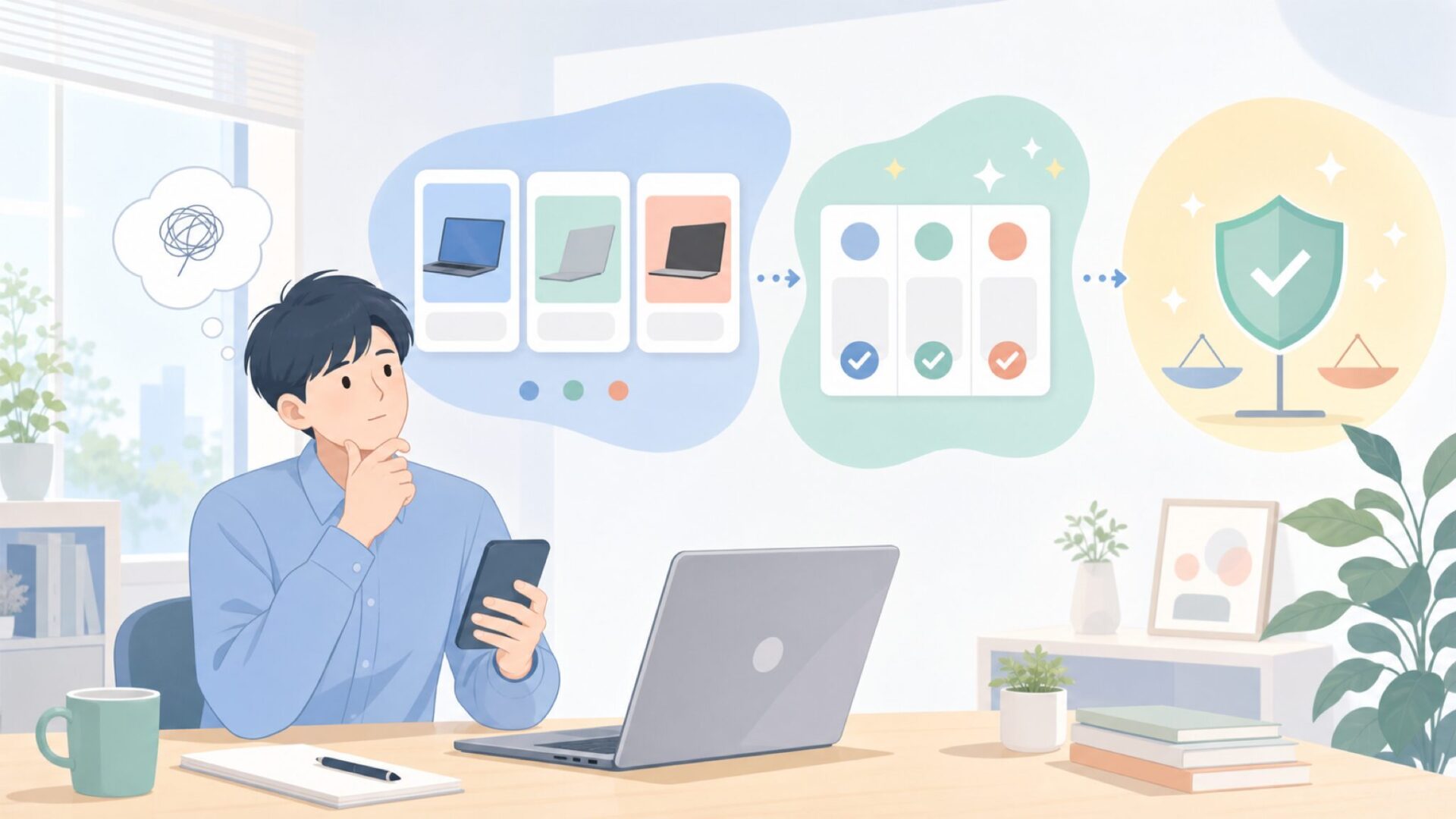 用途別おすすめ製品——最初の1台をどう選ぶかを表すイラスト