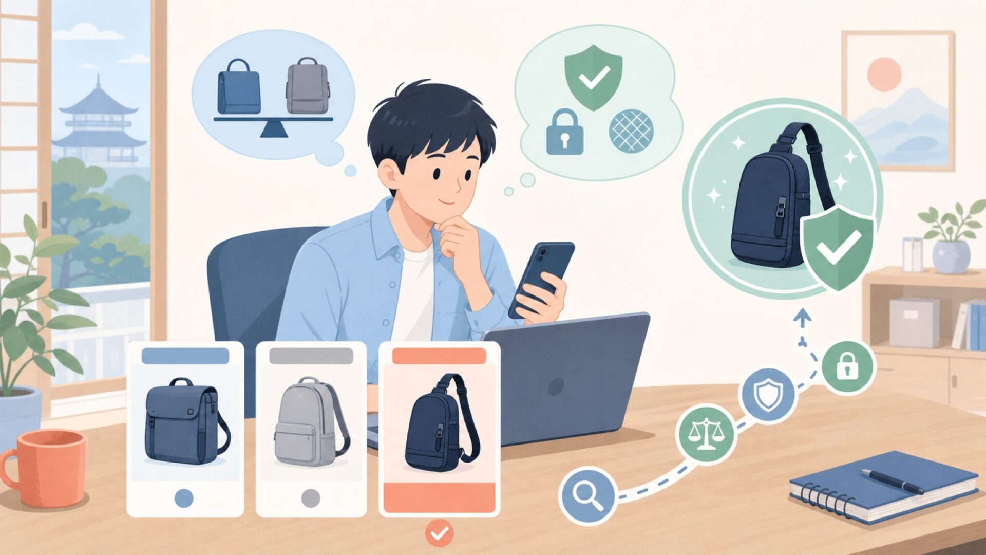 失敗しないPacsafeの選び方と他ブランドとの違いを表すイラスト