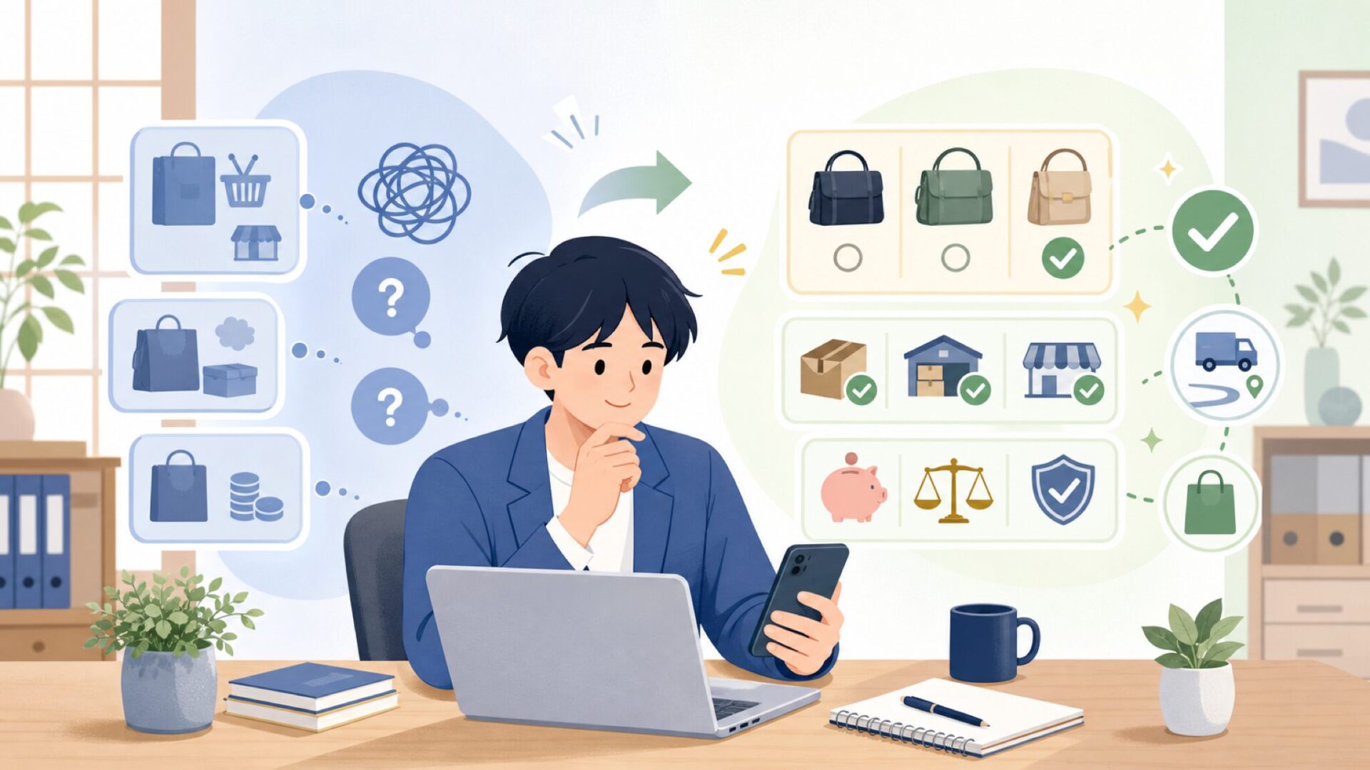 購入前に知っておきたい実用情報を表すイラスト