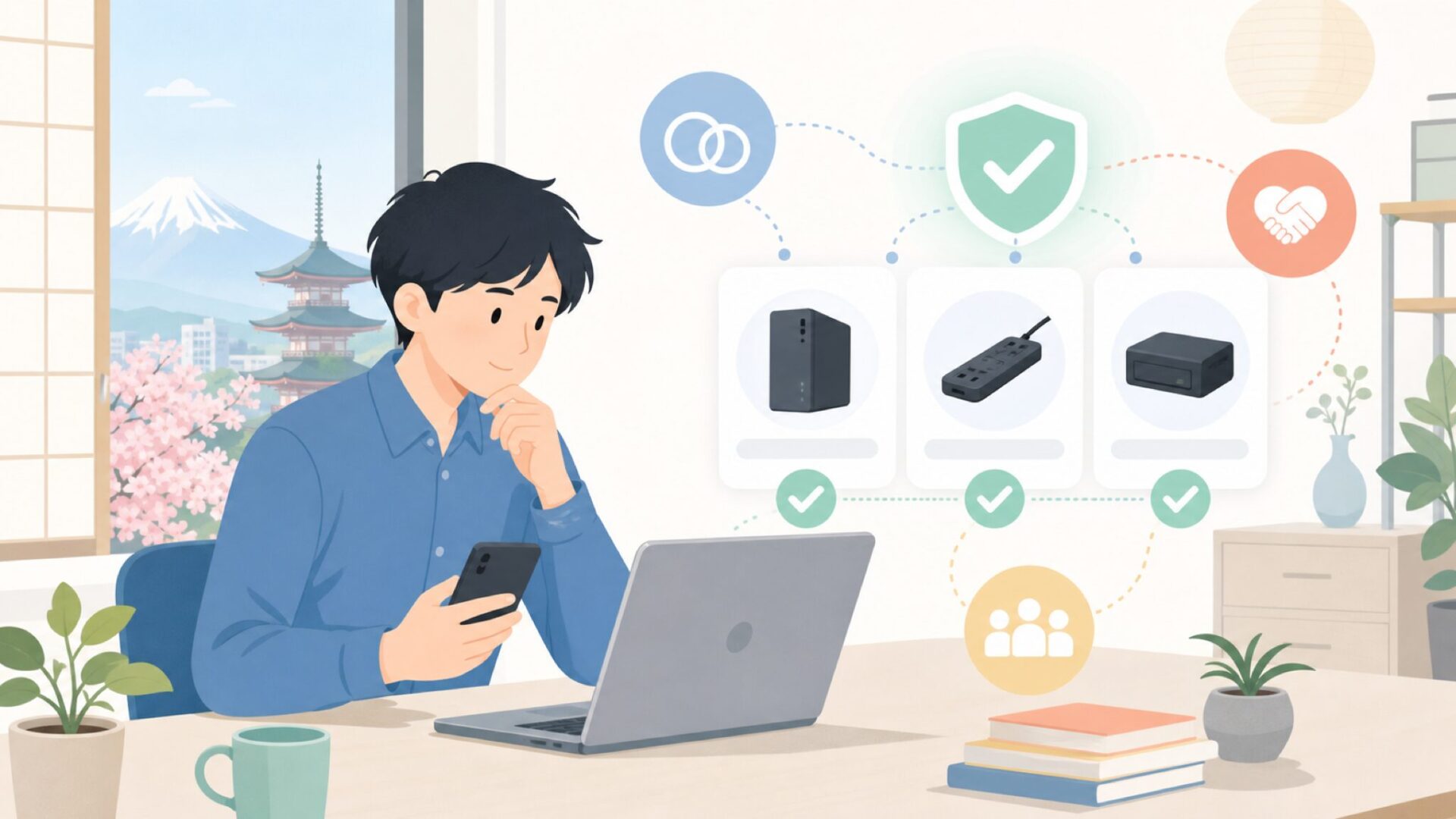 APCと日本の深い縁——身近に買える理由を表すイラスト
