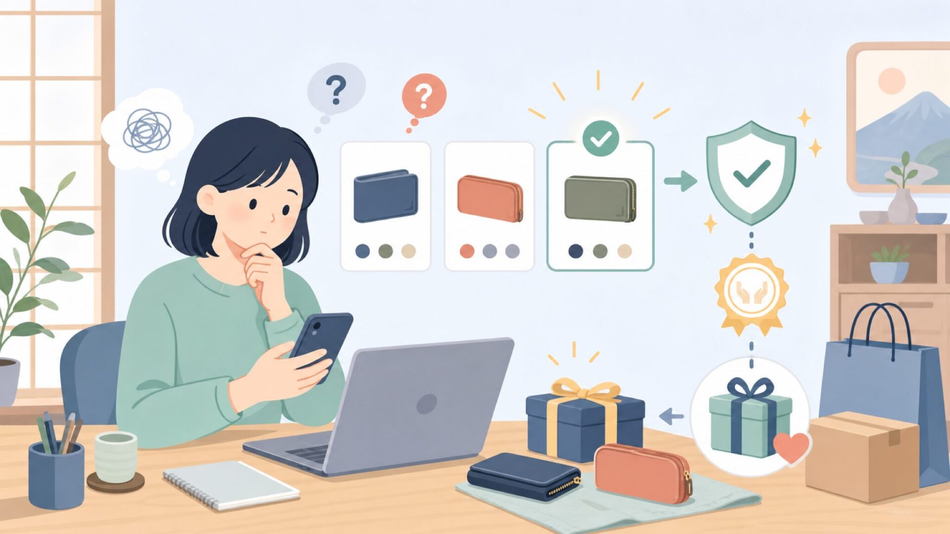 Bellroyを日本で買う方法とギフト選びのポイントを表すイラスト