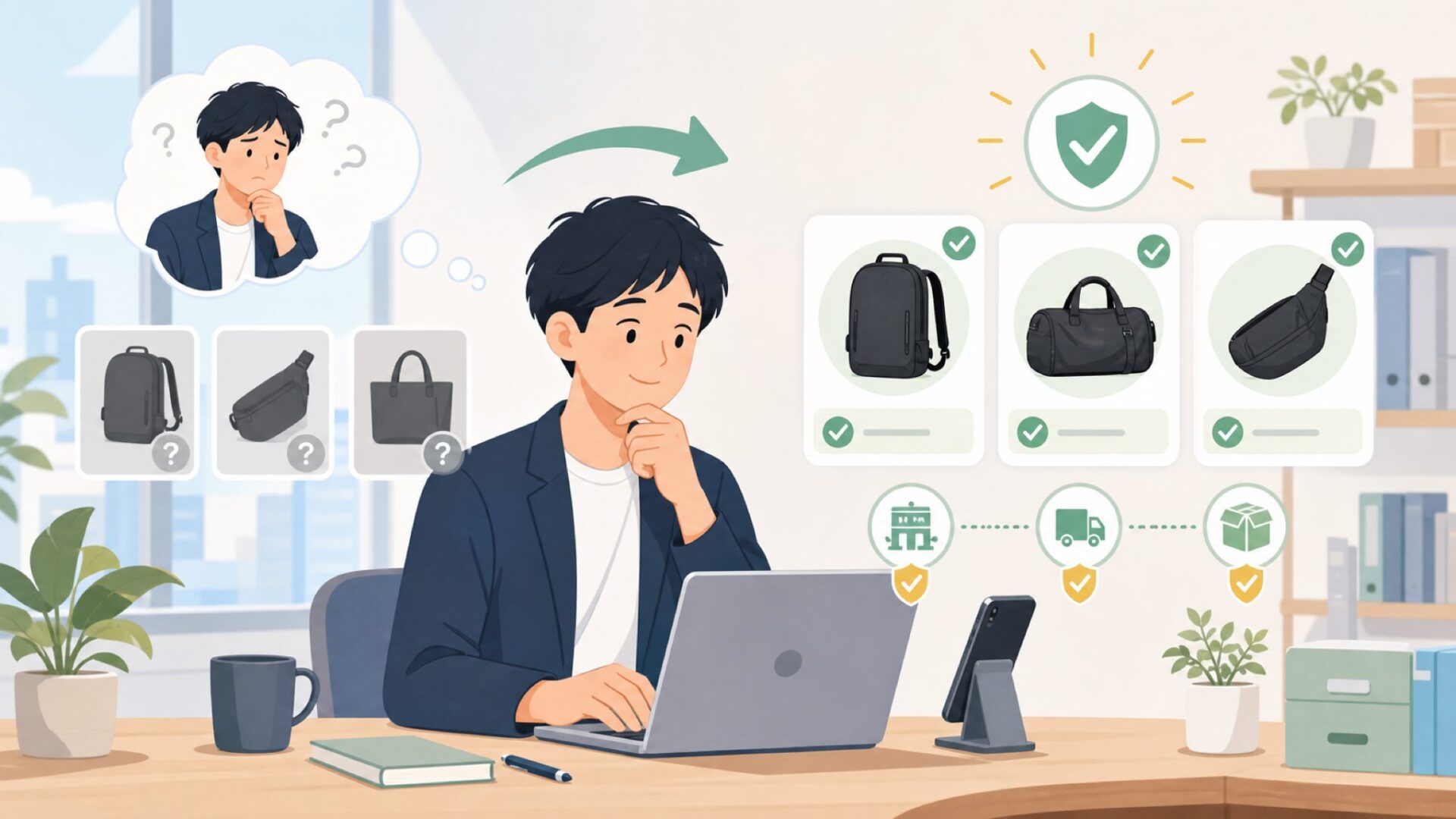 日本でAerを購入する方法を表すイラスト