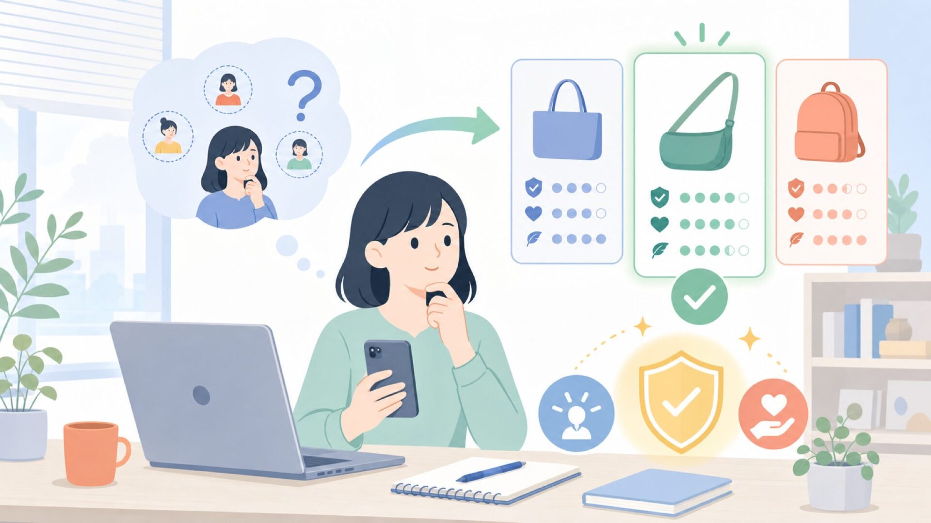 RAKEEはこんな人におすすめ：買う前に確認したいポイントを表すイラスト