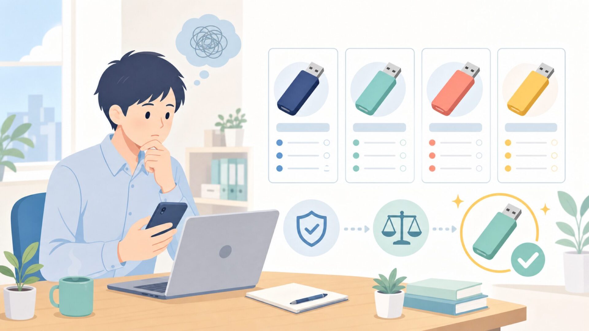 Patancoが不安なら——代替USBメモリ徹底比較を表すイラスト