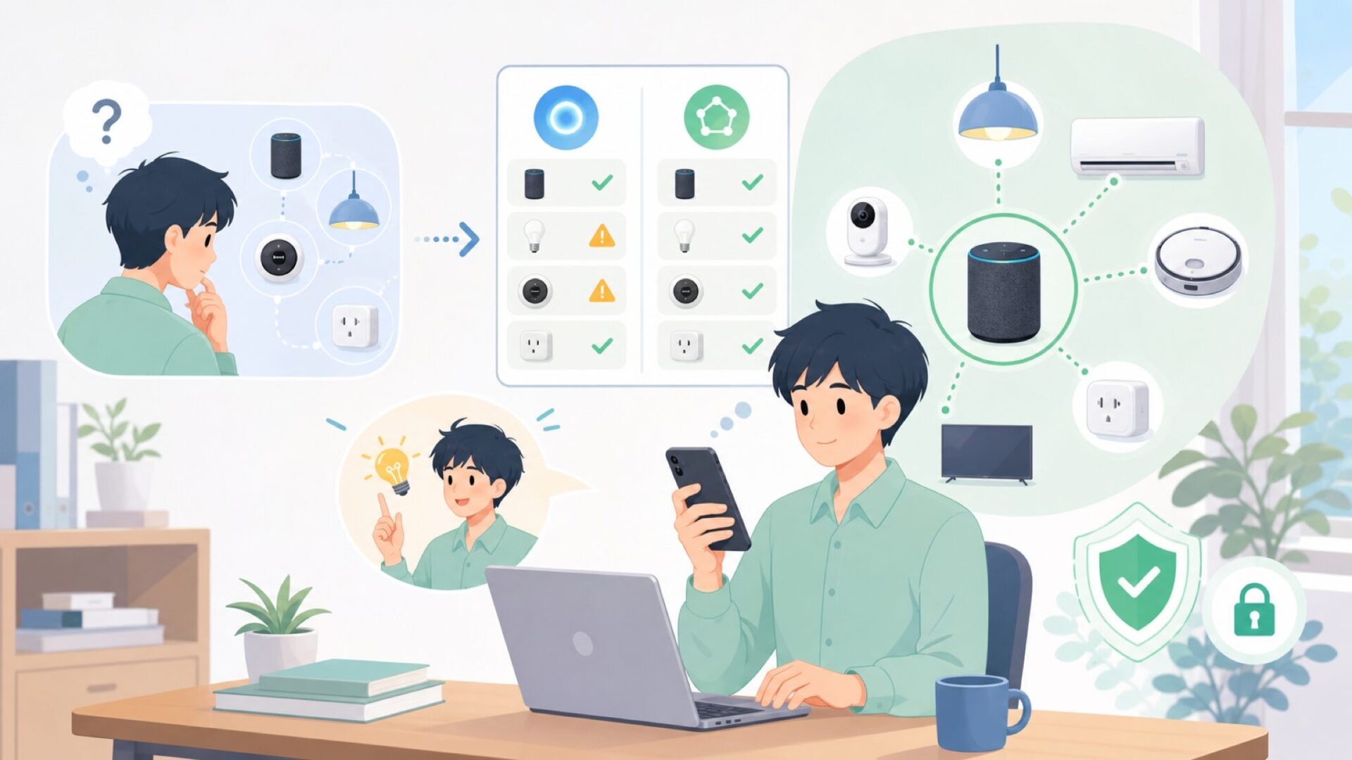 Cyncと手持ちのスマート家電はつながる?相性と規格を表すイラスト